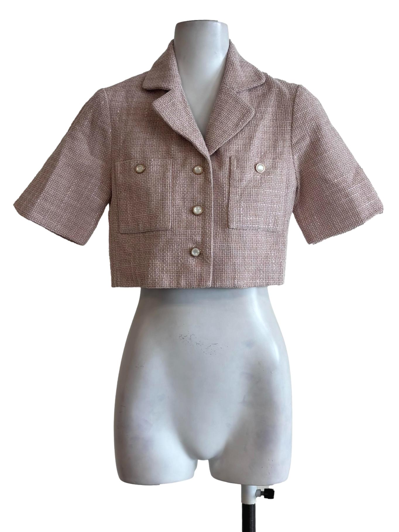Pastel Pink Shortsleeve Tweed Top