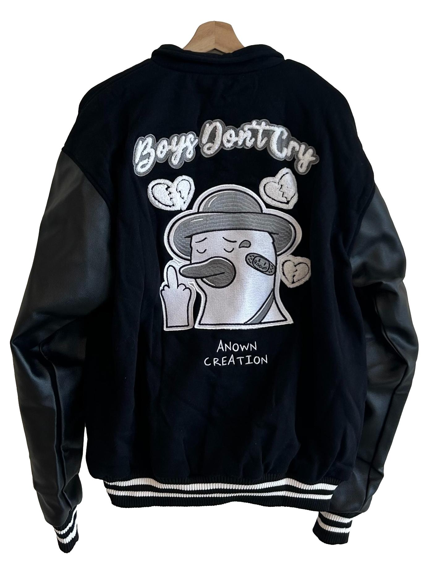 Black Logo Embroidered Varsity Jacket