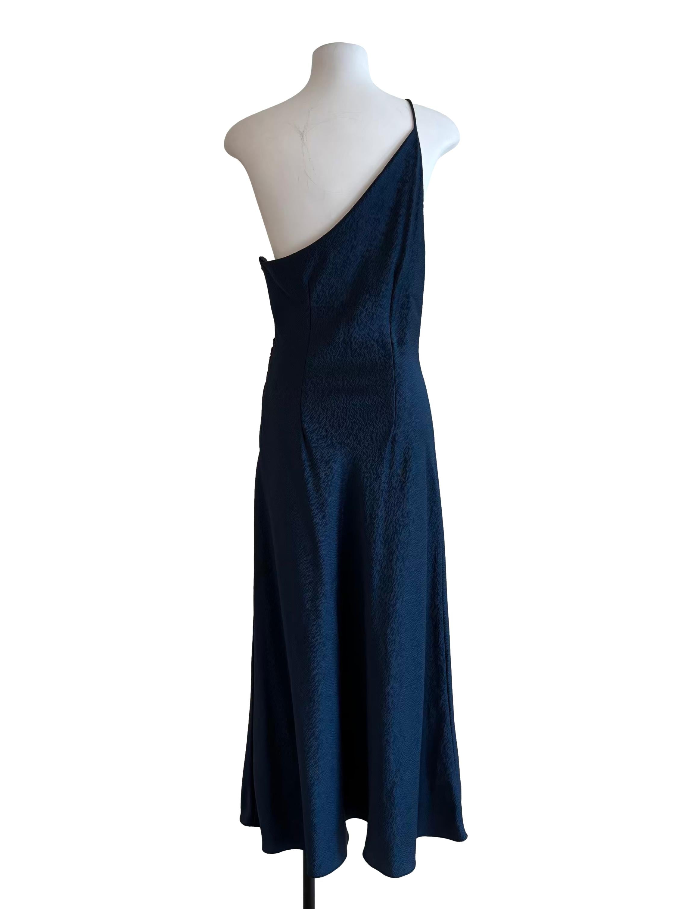 Midnight Blue One Shoulder Slip Dress