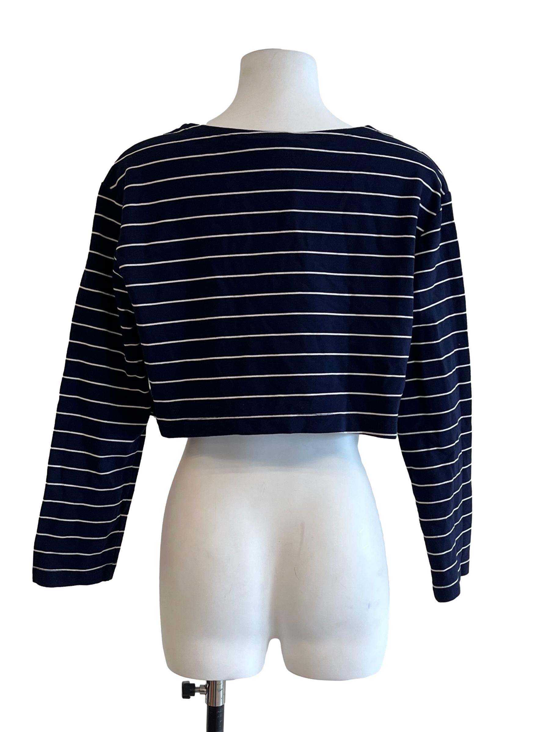 Navy Blue White Stripes Long Sleeve Top