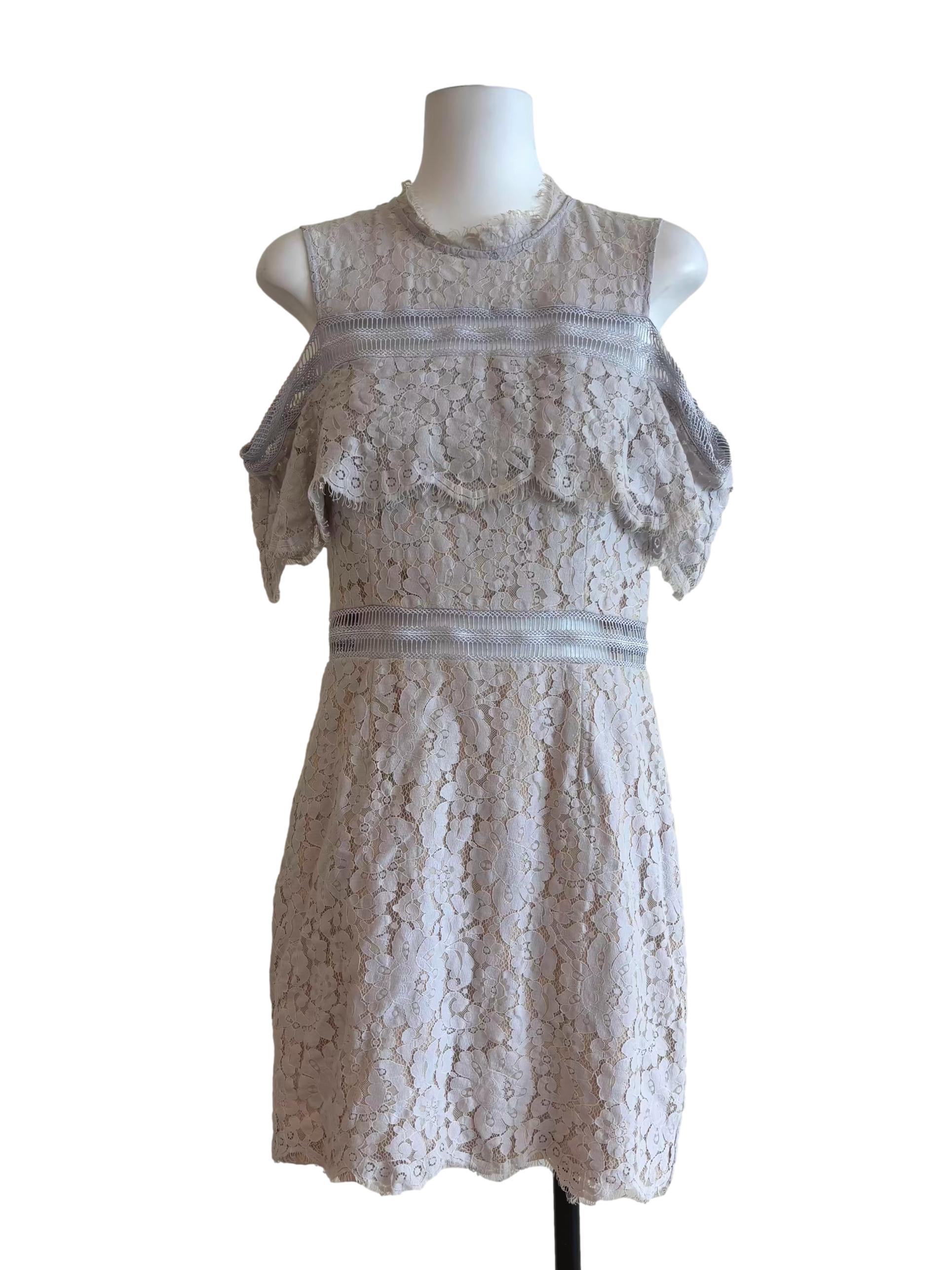 Bone White Floral Lace Mini Dress