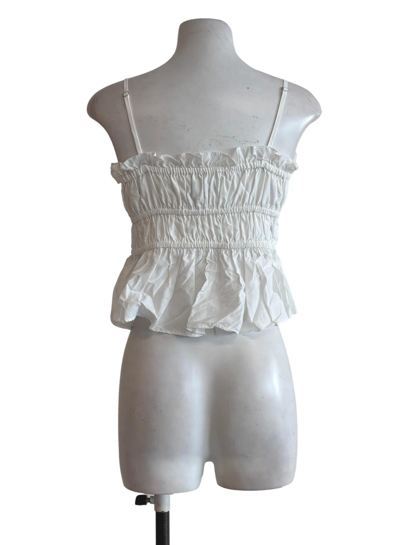 Powder White Spaghetti Strap Cotton Smocked Top