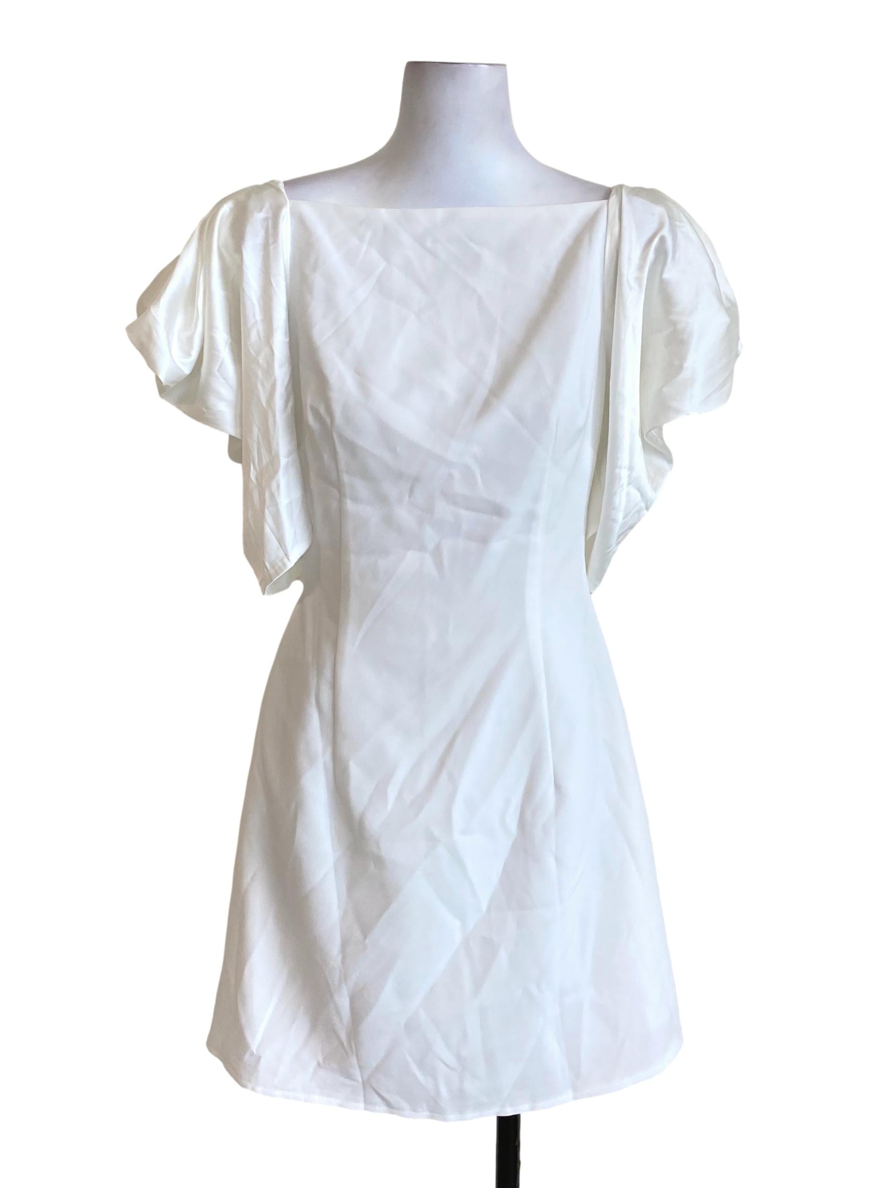 White Butterfly Sleeve Exposed-Back Dress