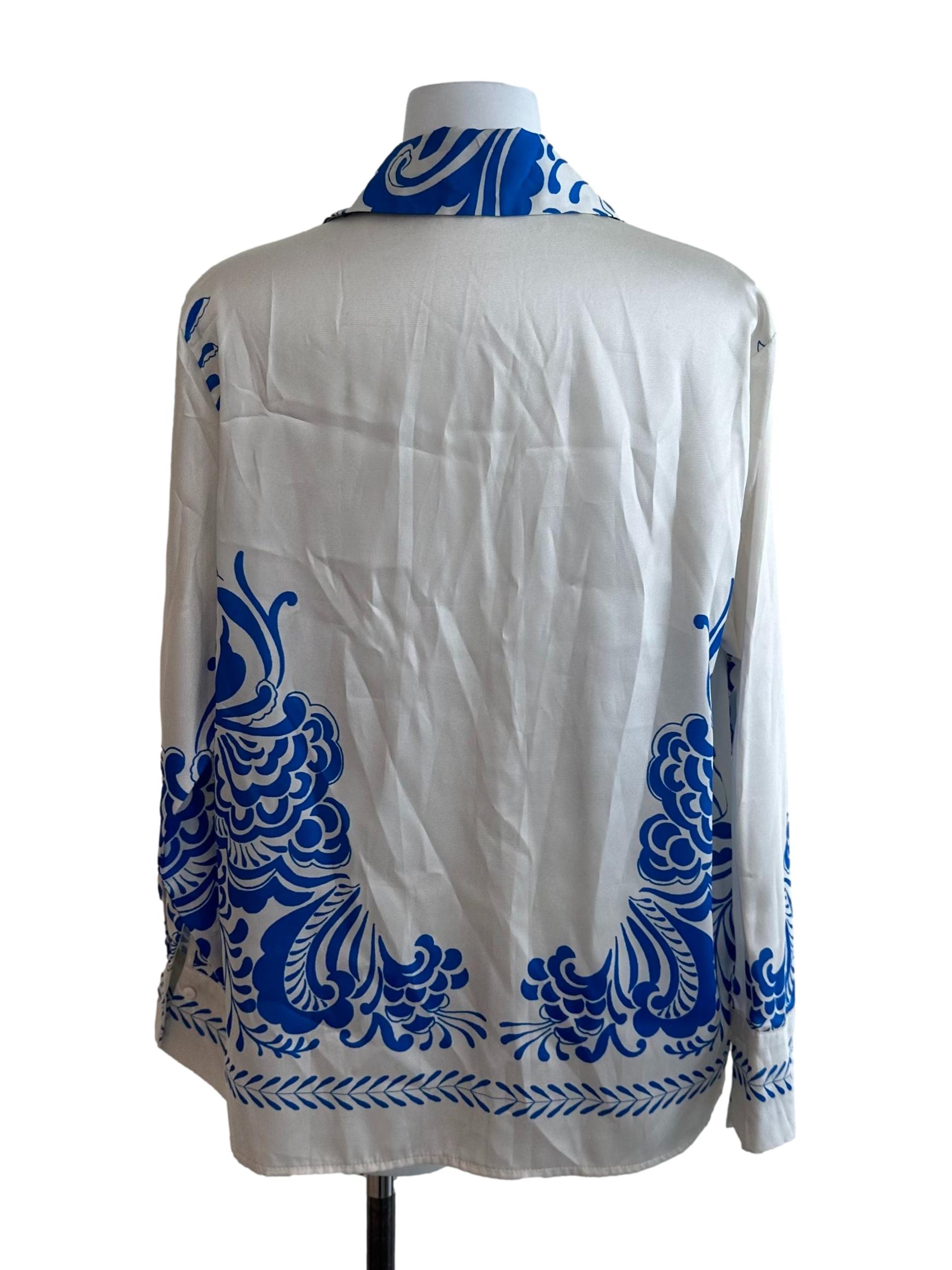 Ivory White Pattern Collar Button Top