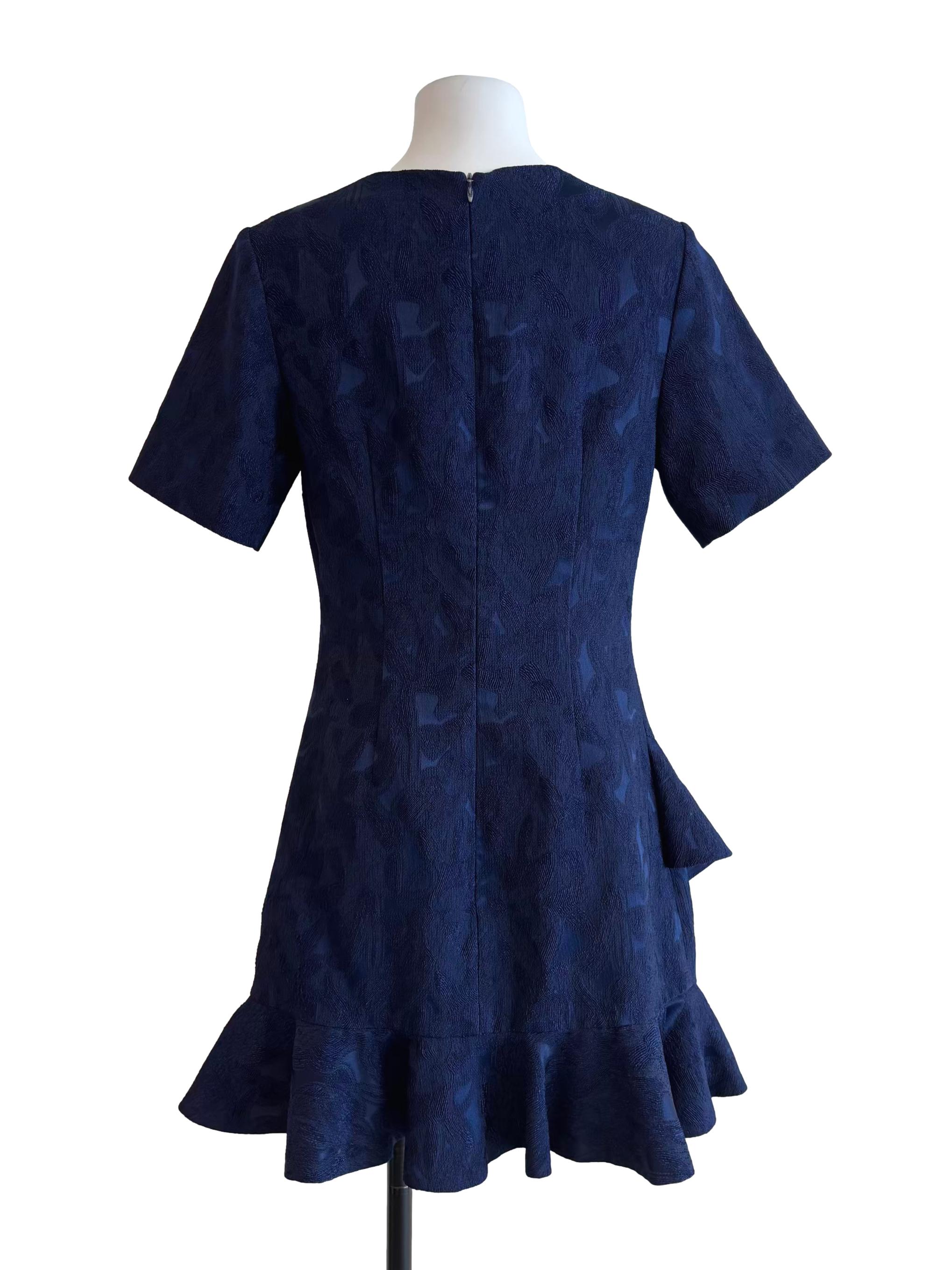Navy Blue Short Sleeve Ruffle Dress