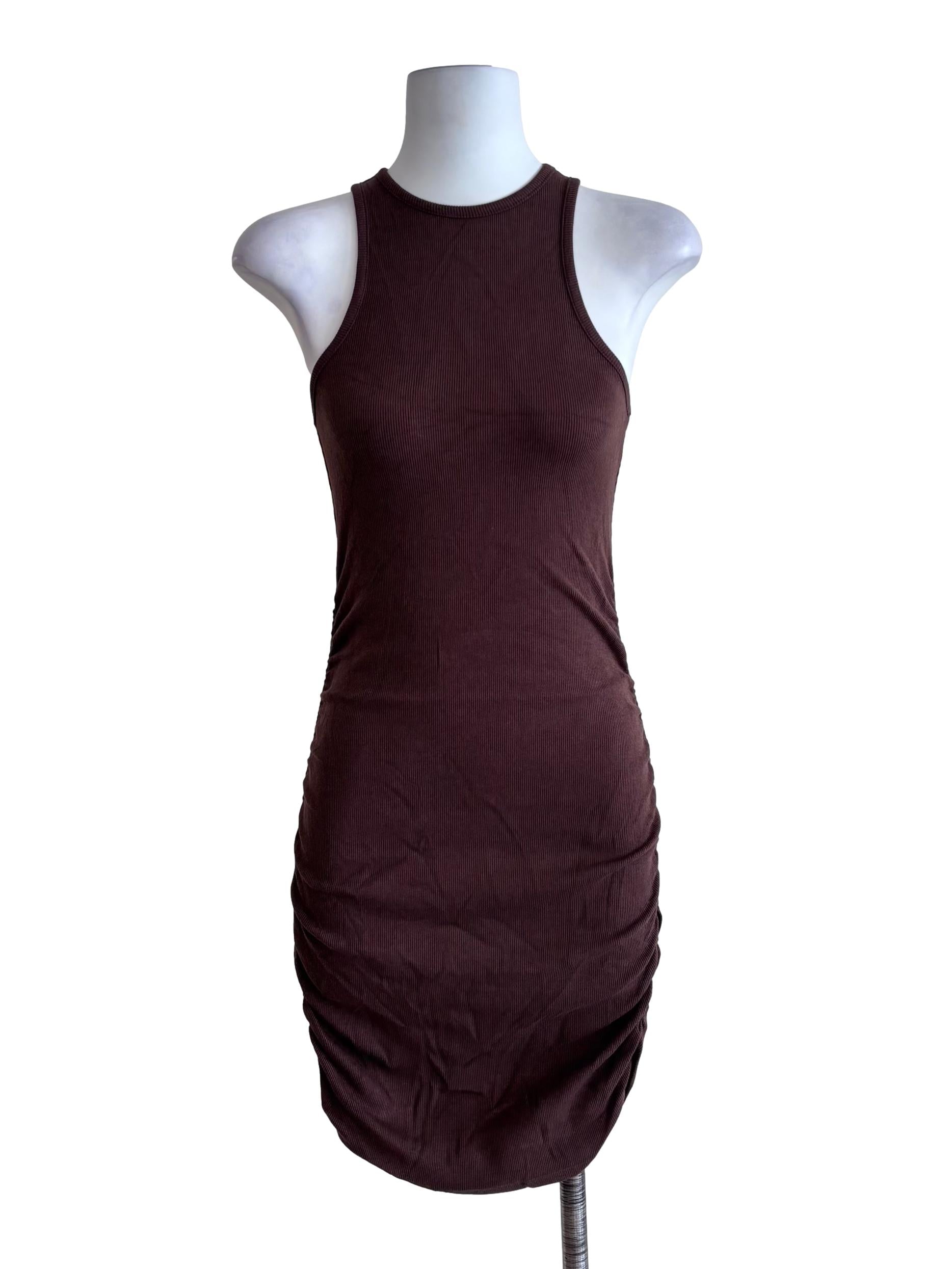 Brown Aerin Asymmetrical Ruch Side Dress