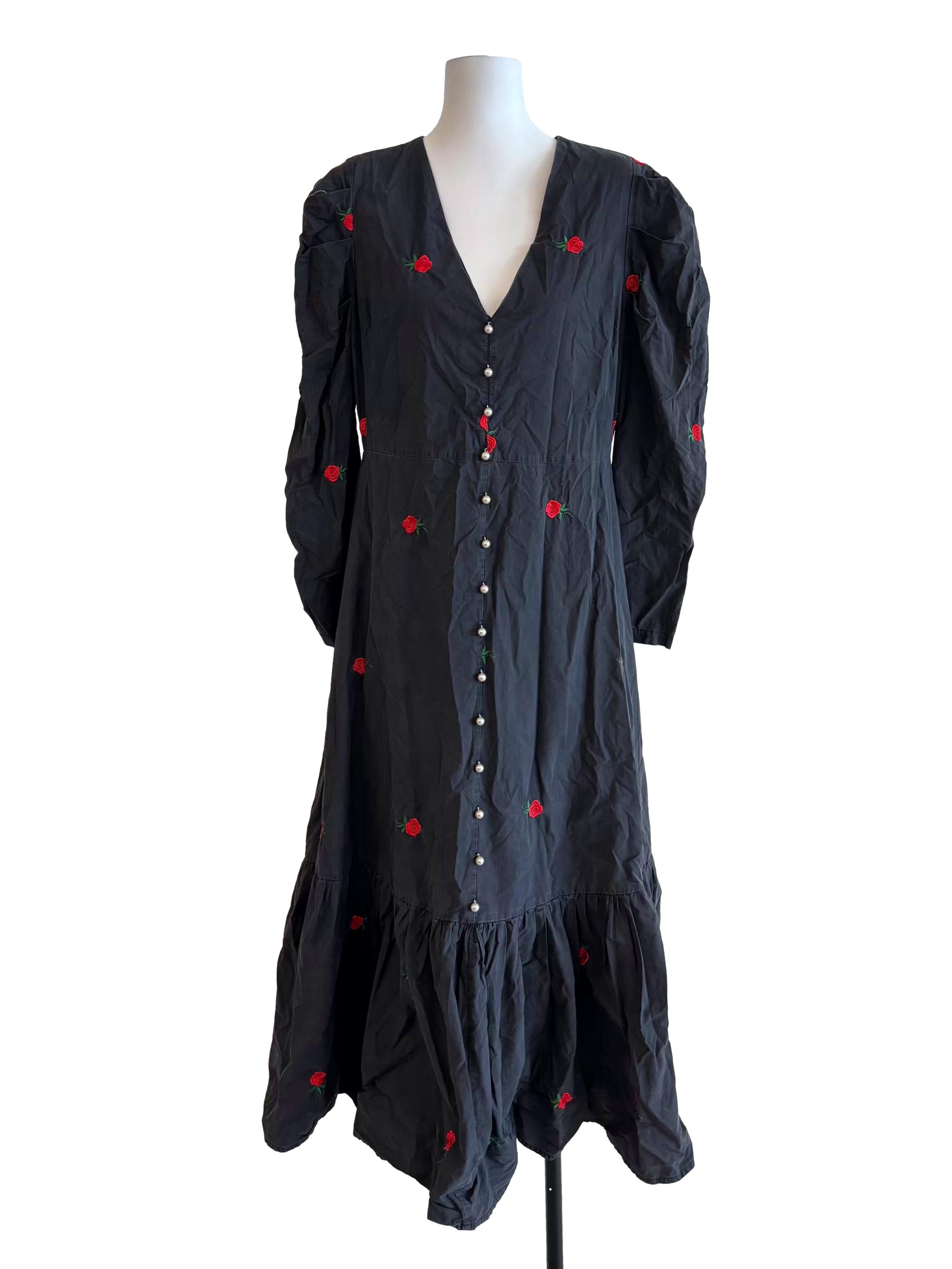 Iron Grey Rose Print Long Sleeve Dress