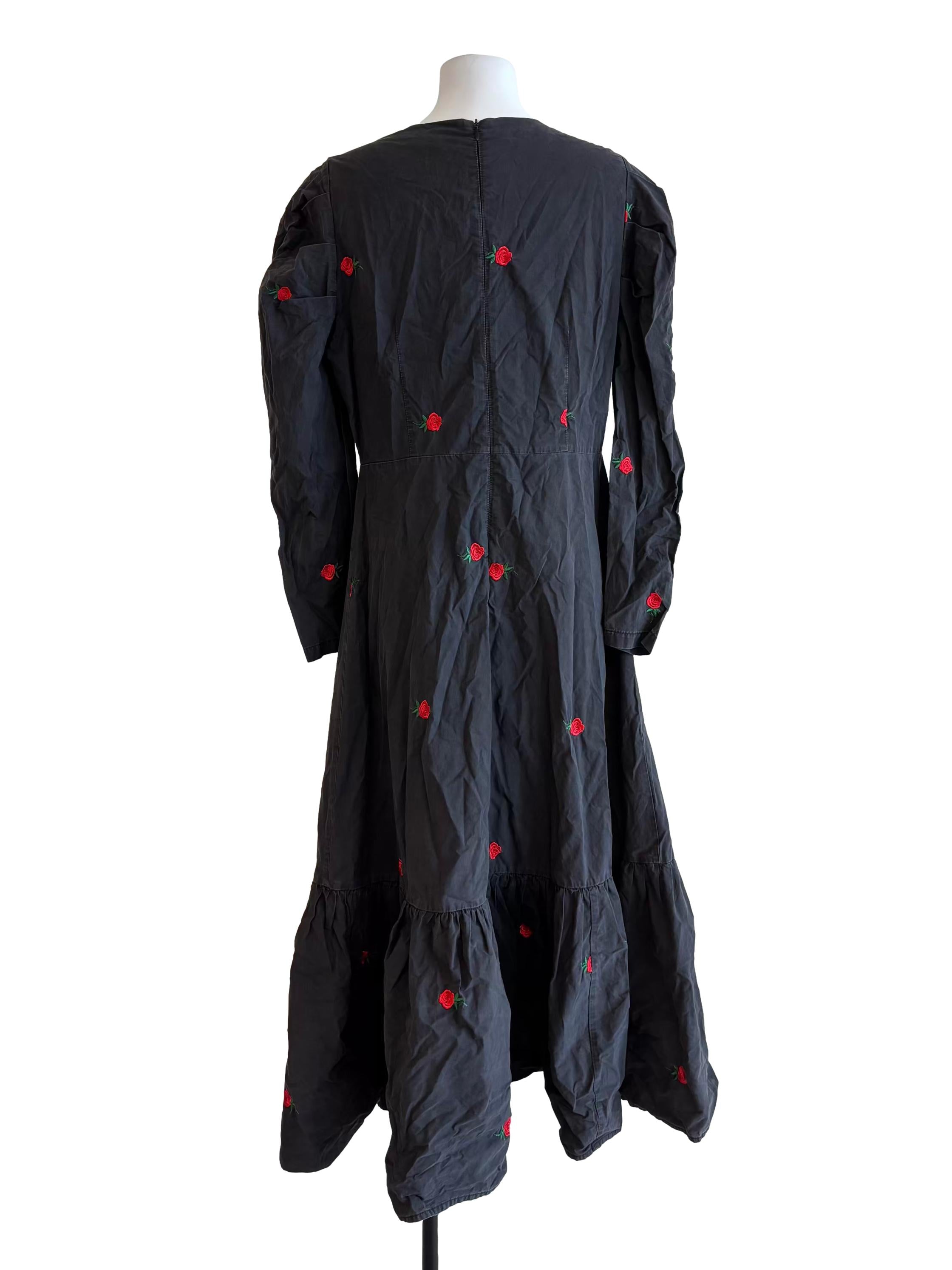Iron Grey Rose Print Long Sleeve Dress