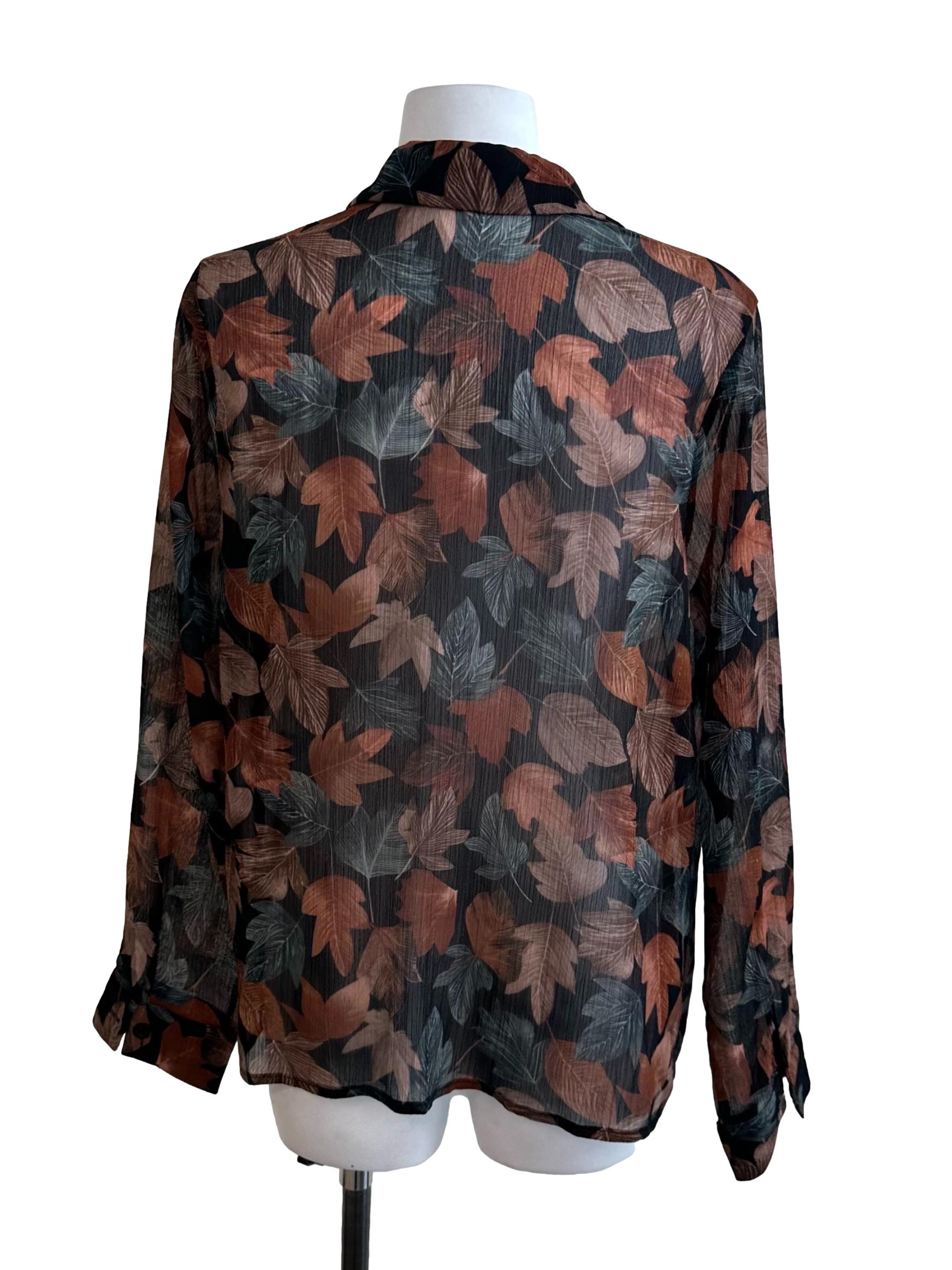 Brown Black Pattern Button Top