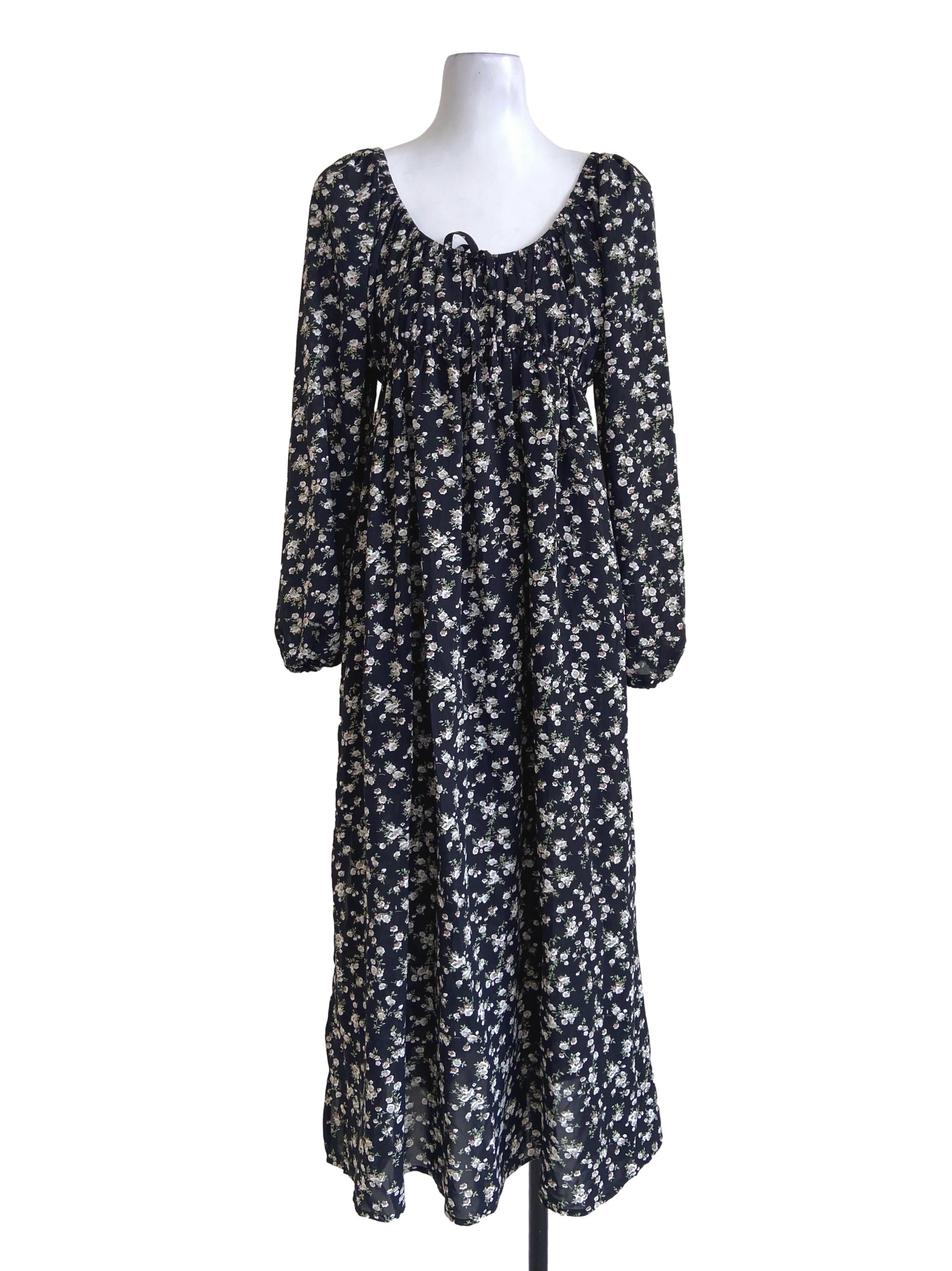 Black & Floral Empire Dress
