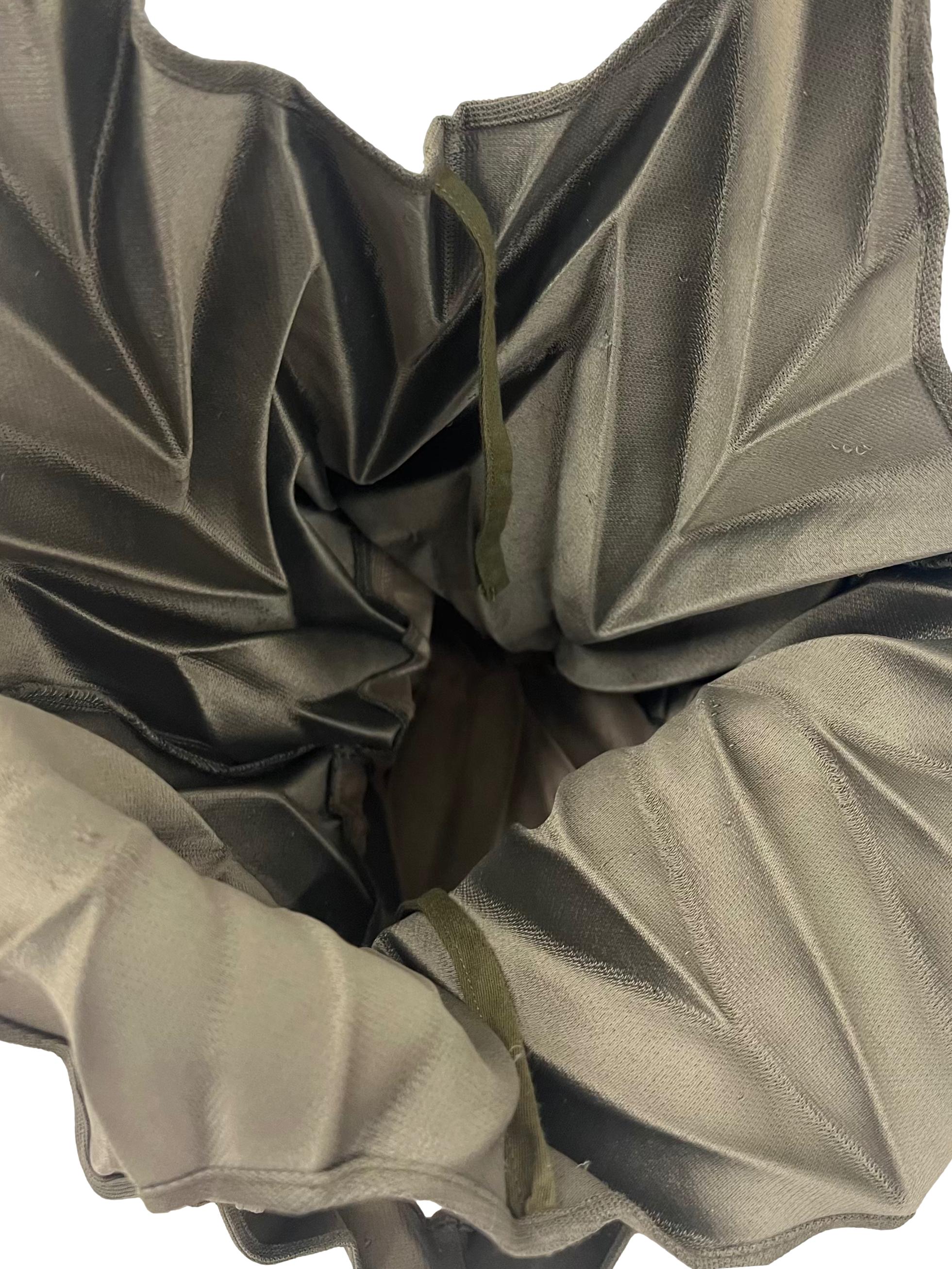 Green Stretchable Pleated Tote Bag With Tie Closure