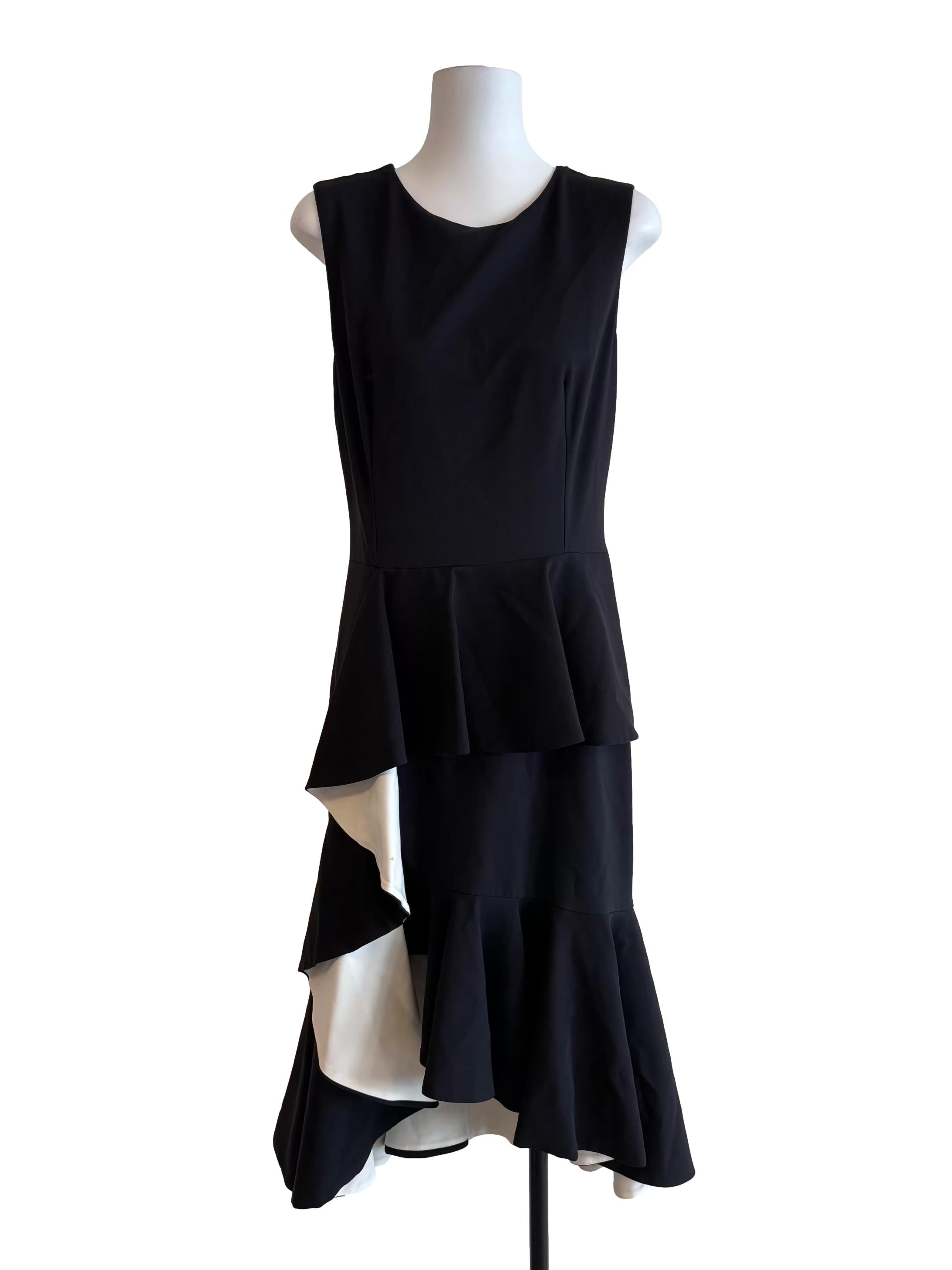 Rich Black Sleeveless Ruffle Dress