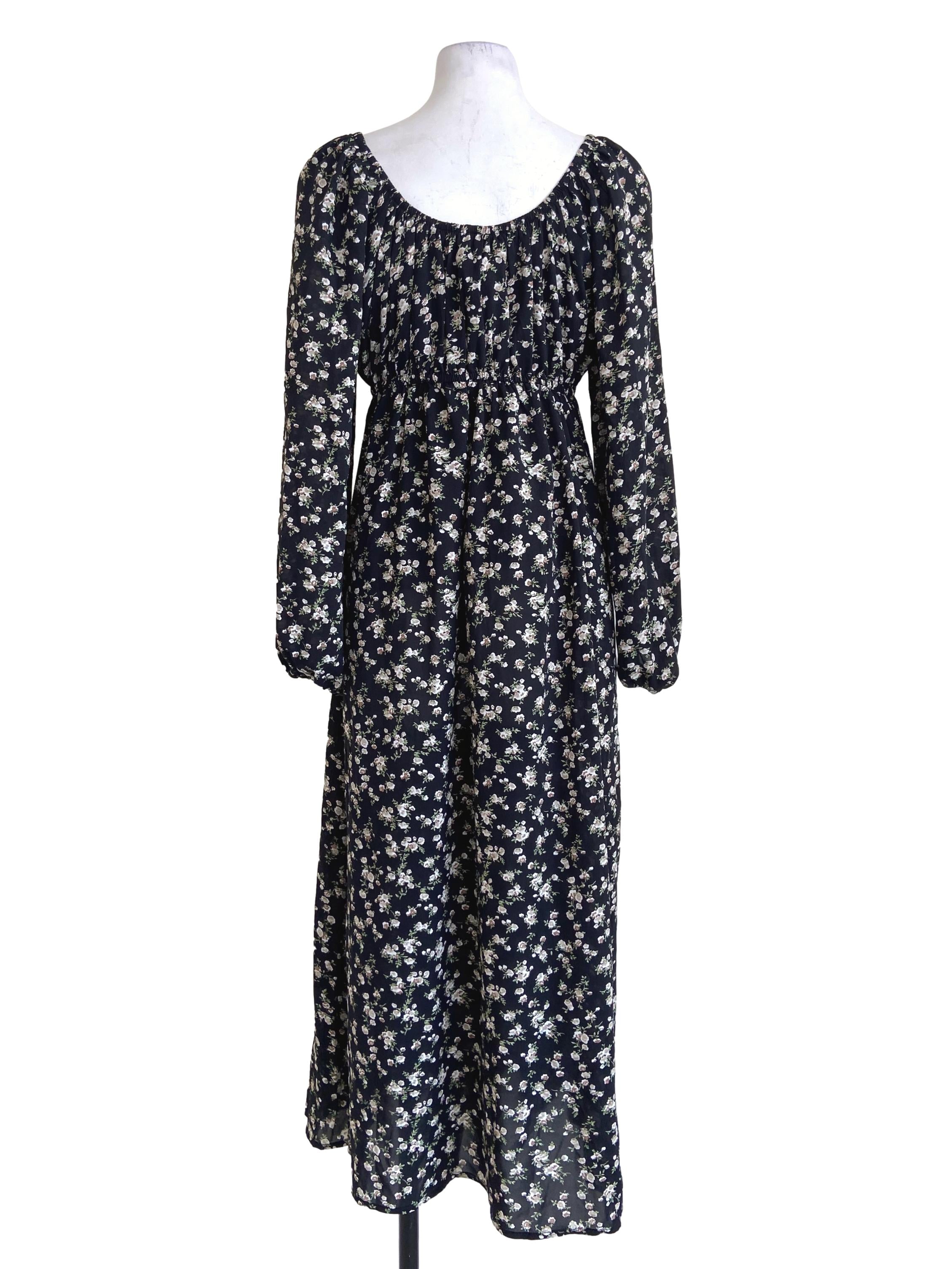 Black & Floral Empire Dress
