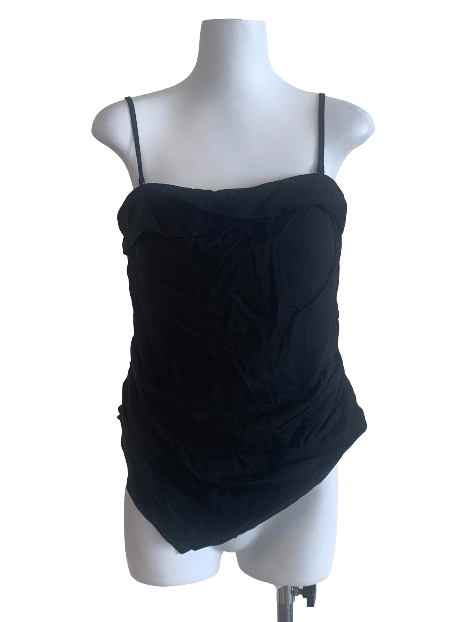 Black Spaghetti Strap Asymmetric Top