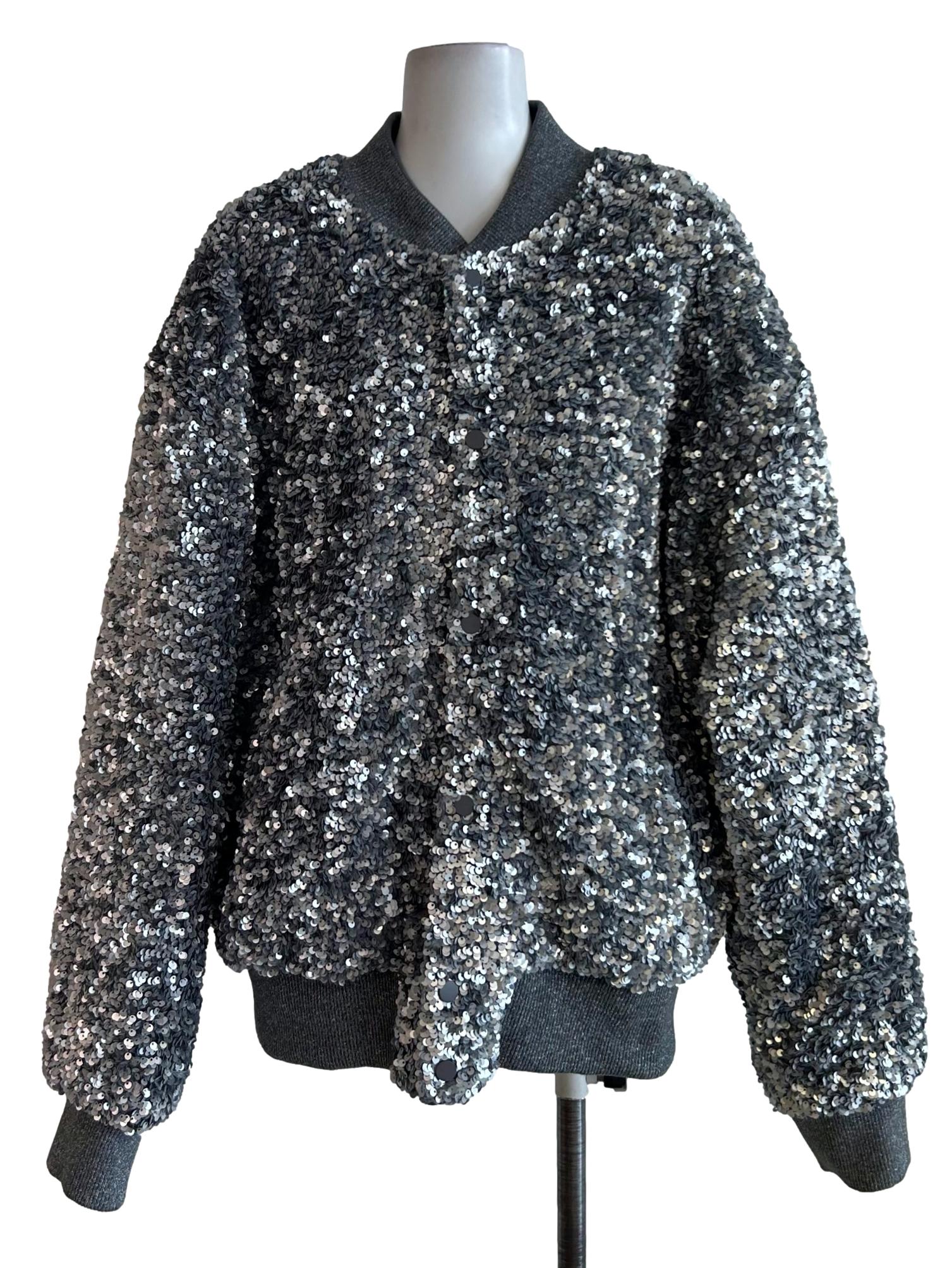 Fossil Grey Sequin Bomber Jacket