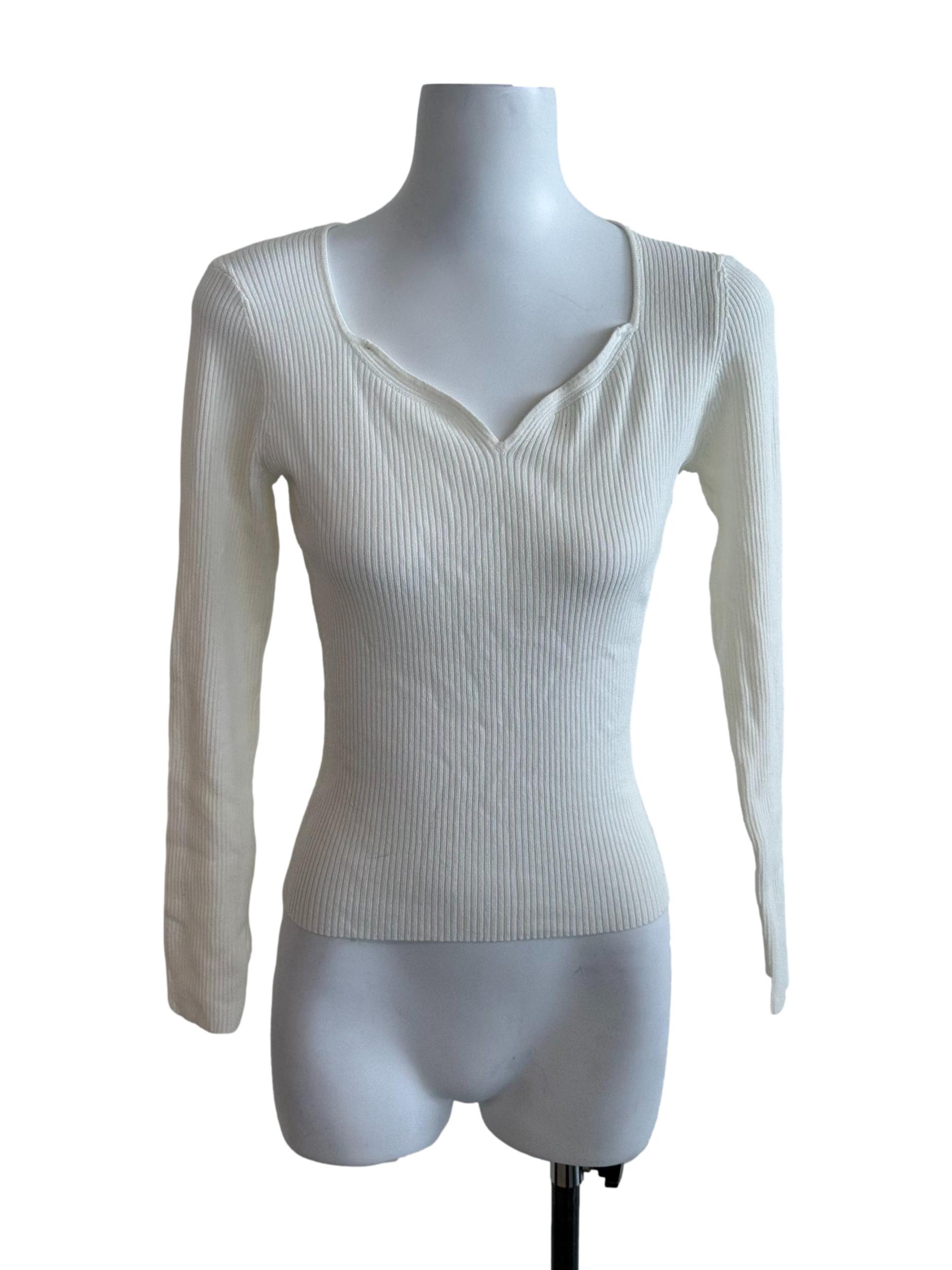 Pearl White Knit Fitted Top