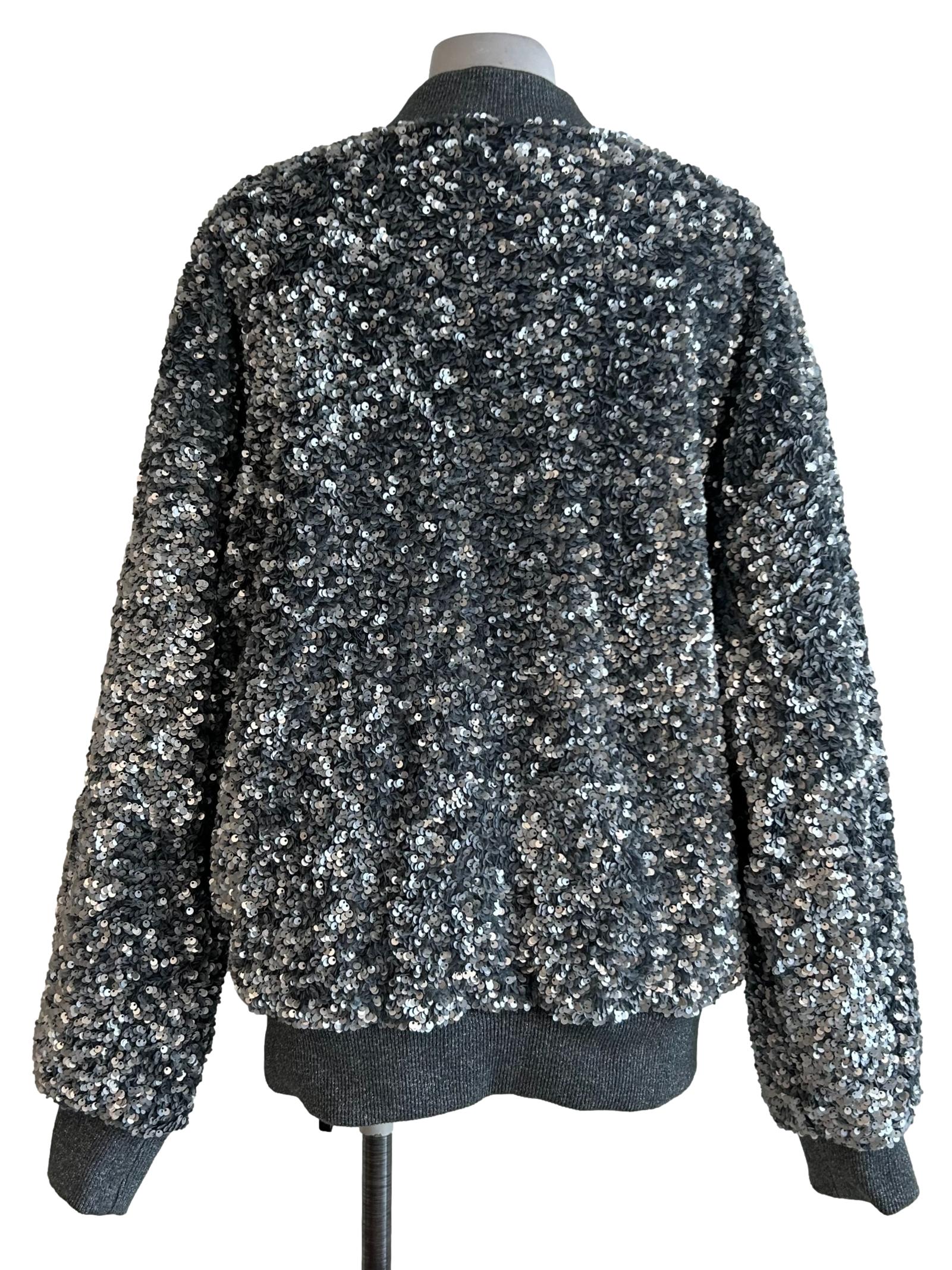 Fossil Grey Sequin Bomber Jacket