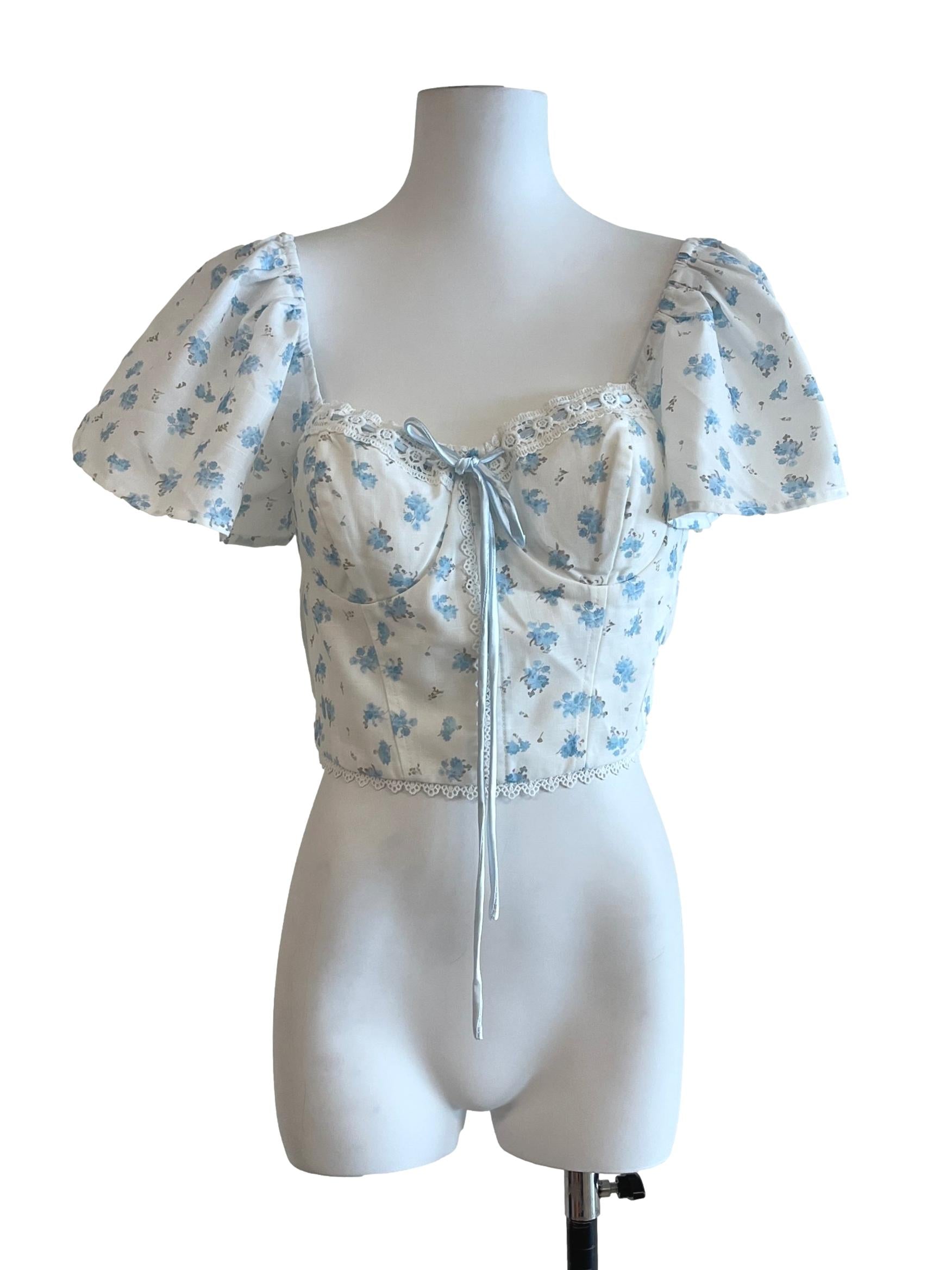 Baby Blue Printed Crop Top