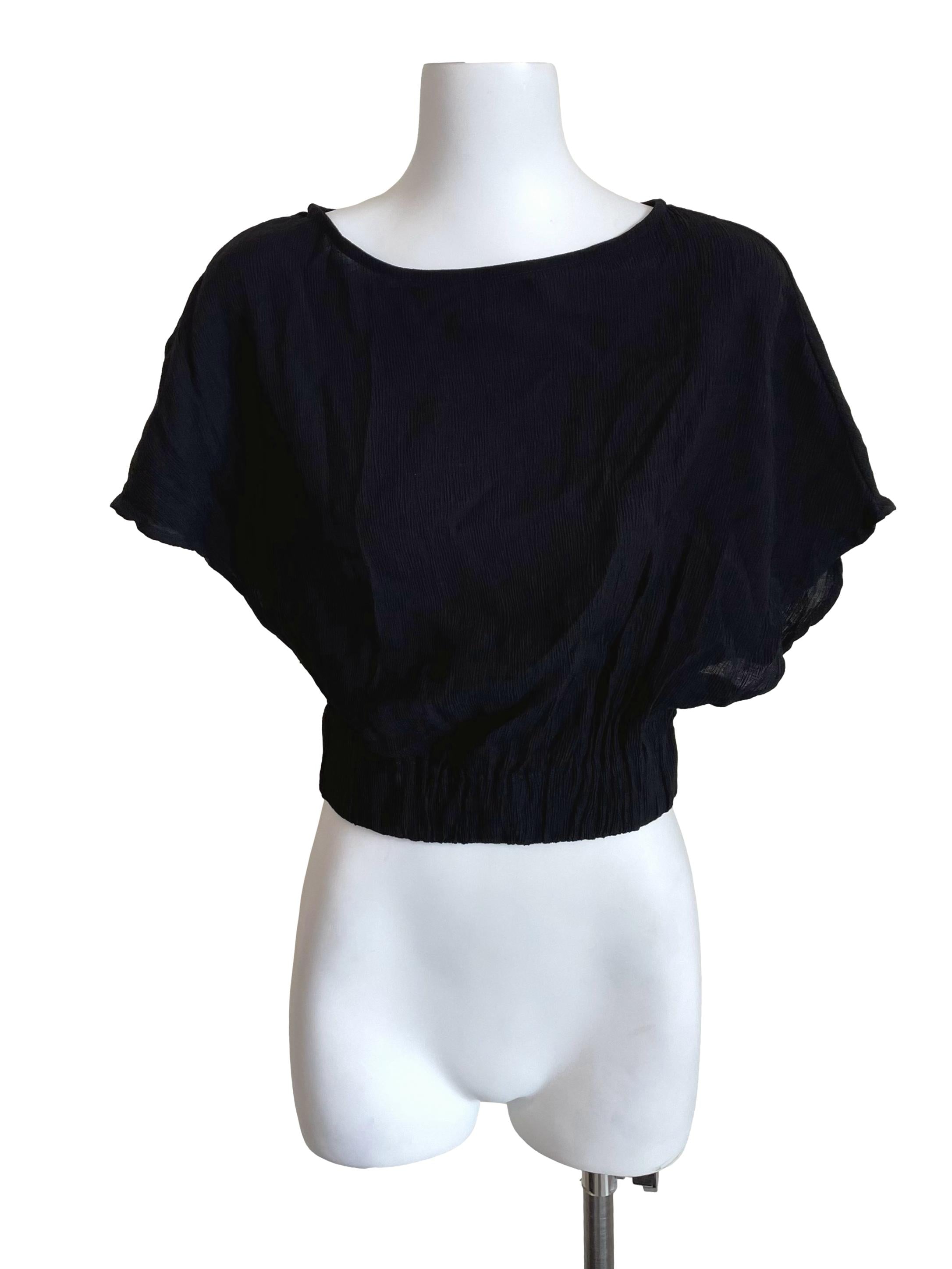 Black Creased Batwing Top LB