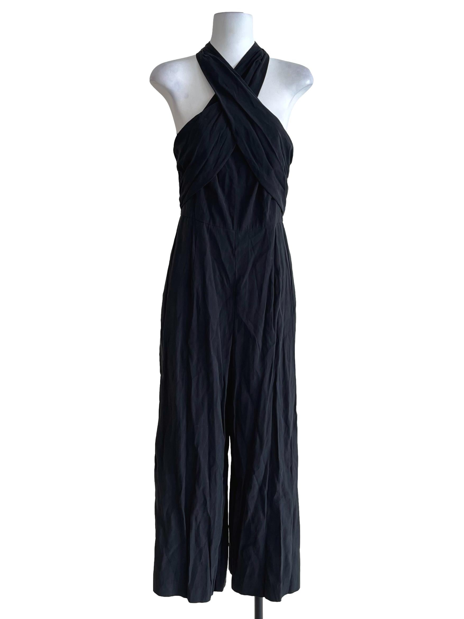 Onyx Black Halter Cross-Front Jumpsuit