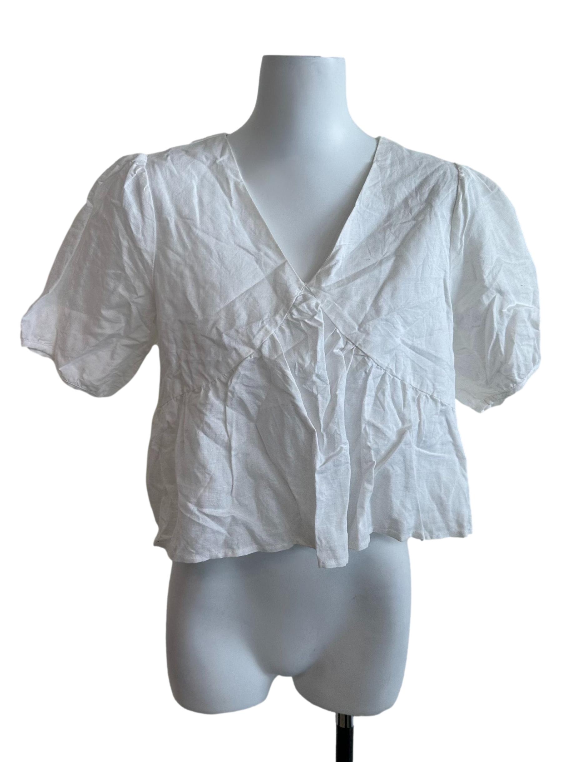 Salt White V Neck Babydoll Top