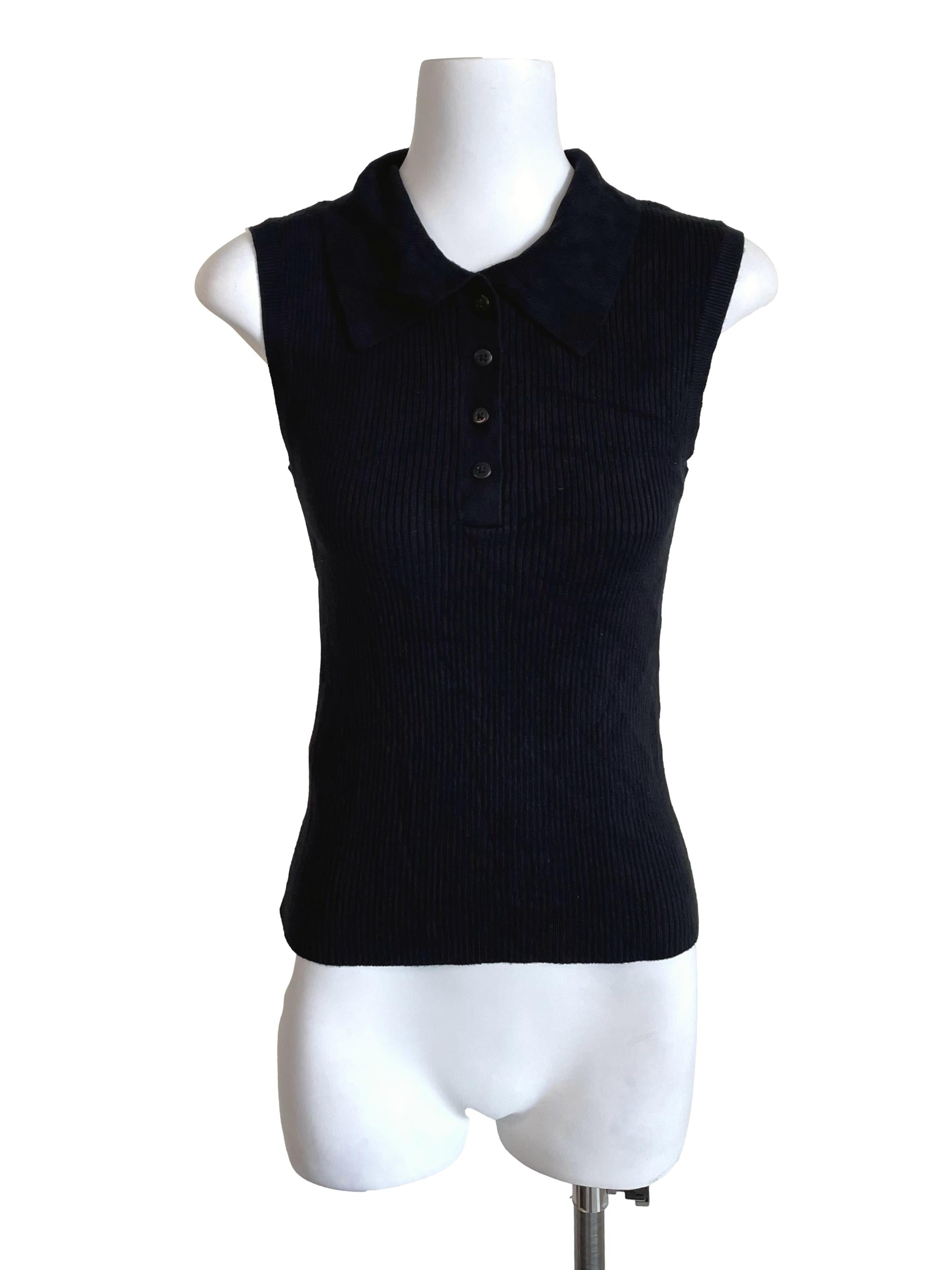 Black Sleeveless Knit Polo Top