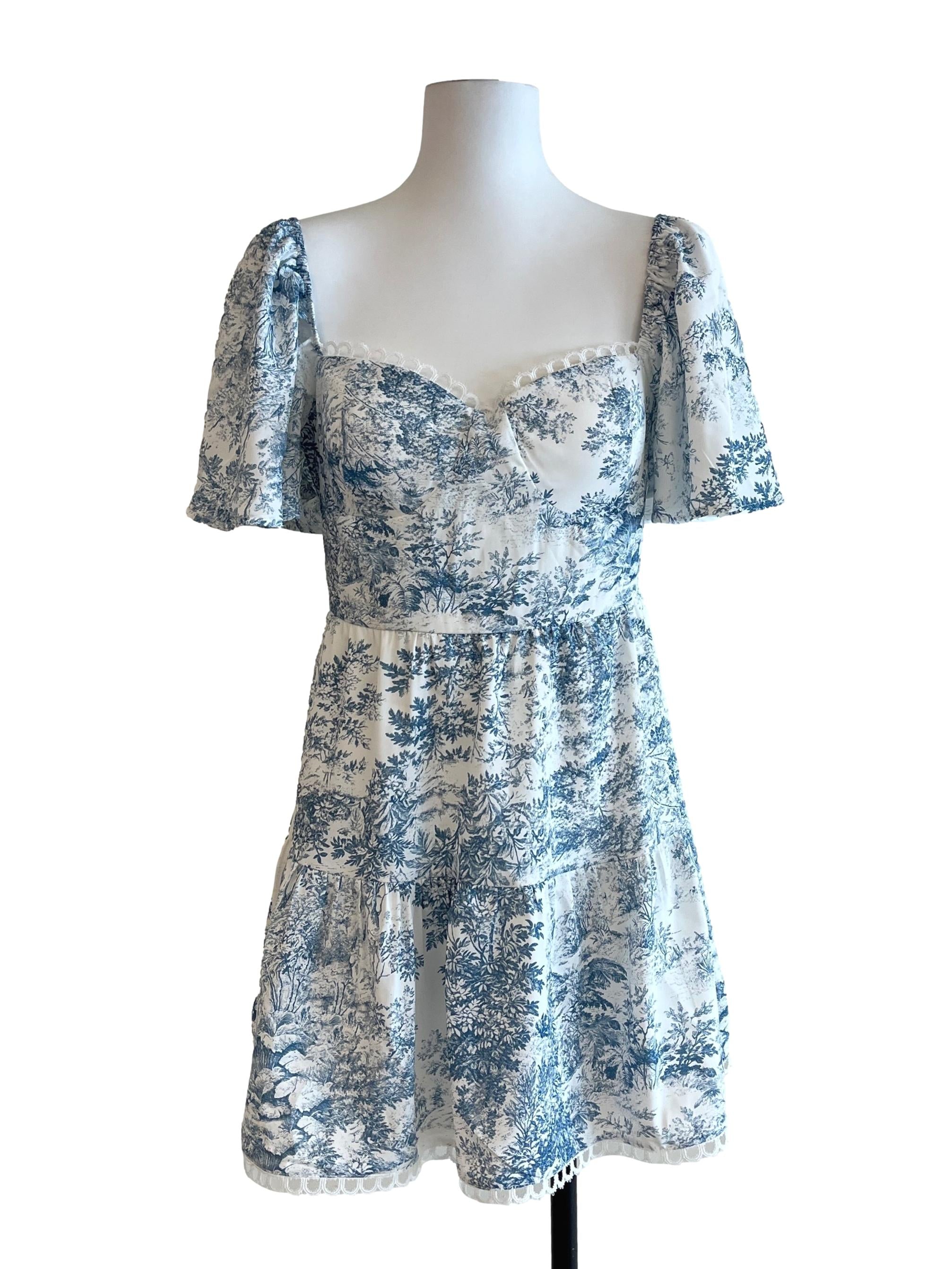 Sapphire Blue Printed Mini Dress