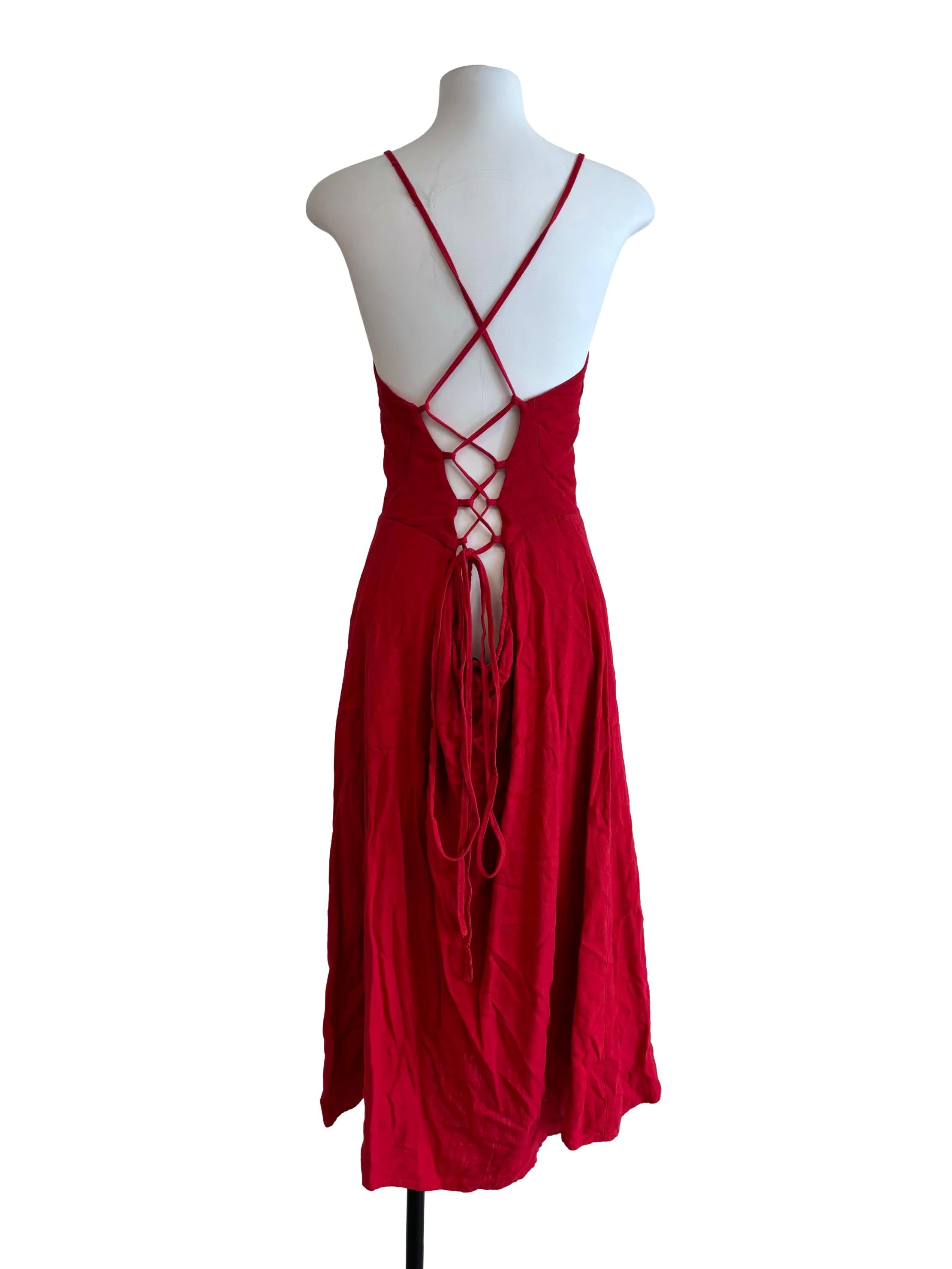 Lava Red Back Tie A-Line Dress