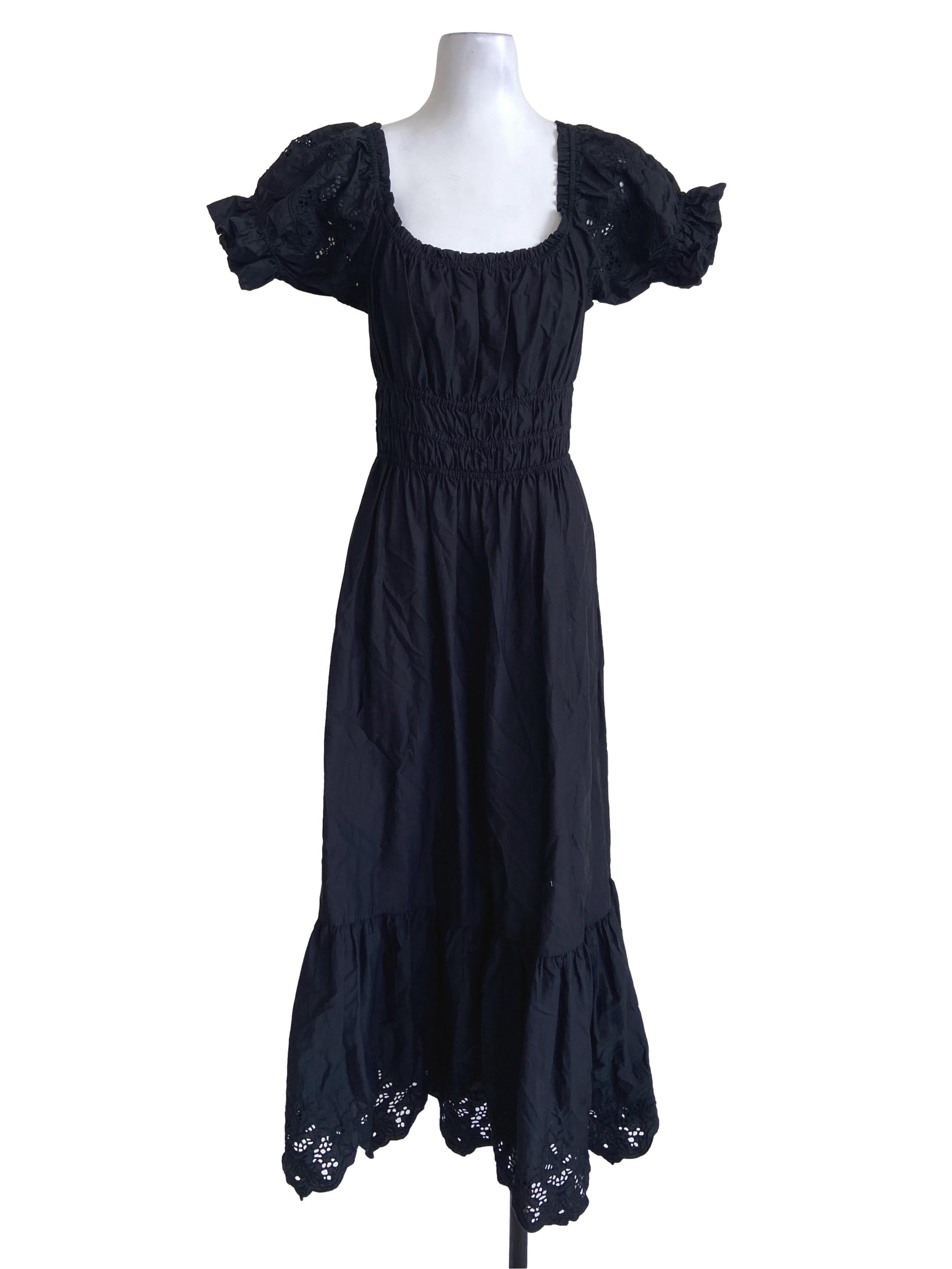 Black Square Neck Pegged Drop Waist Dress