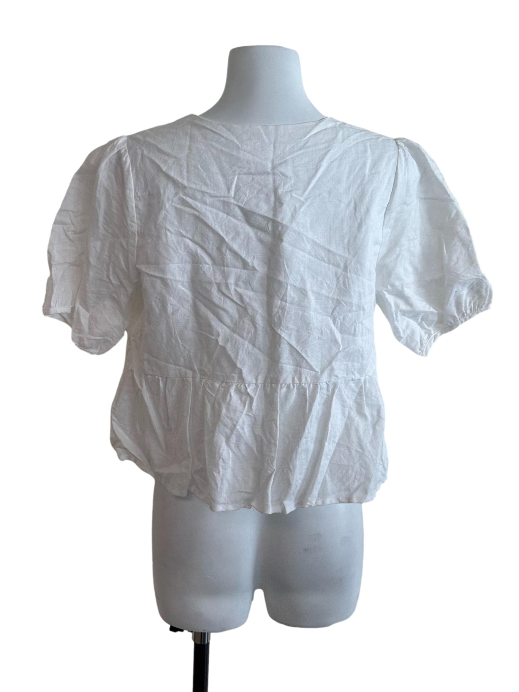 Salt White V Neck Babydoll Top