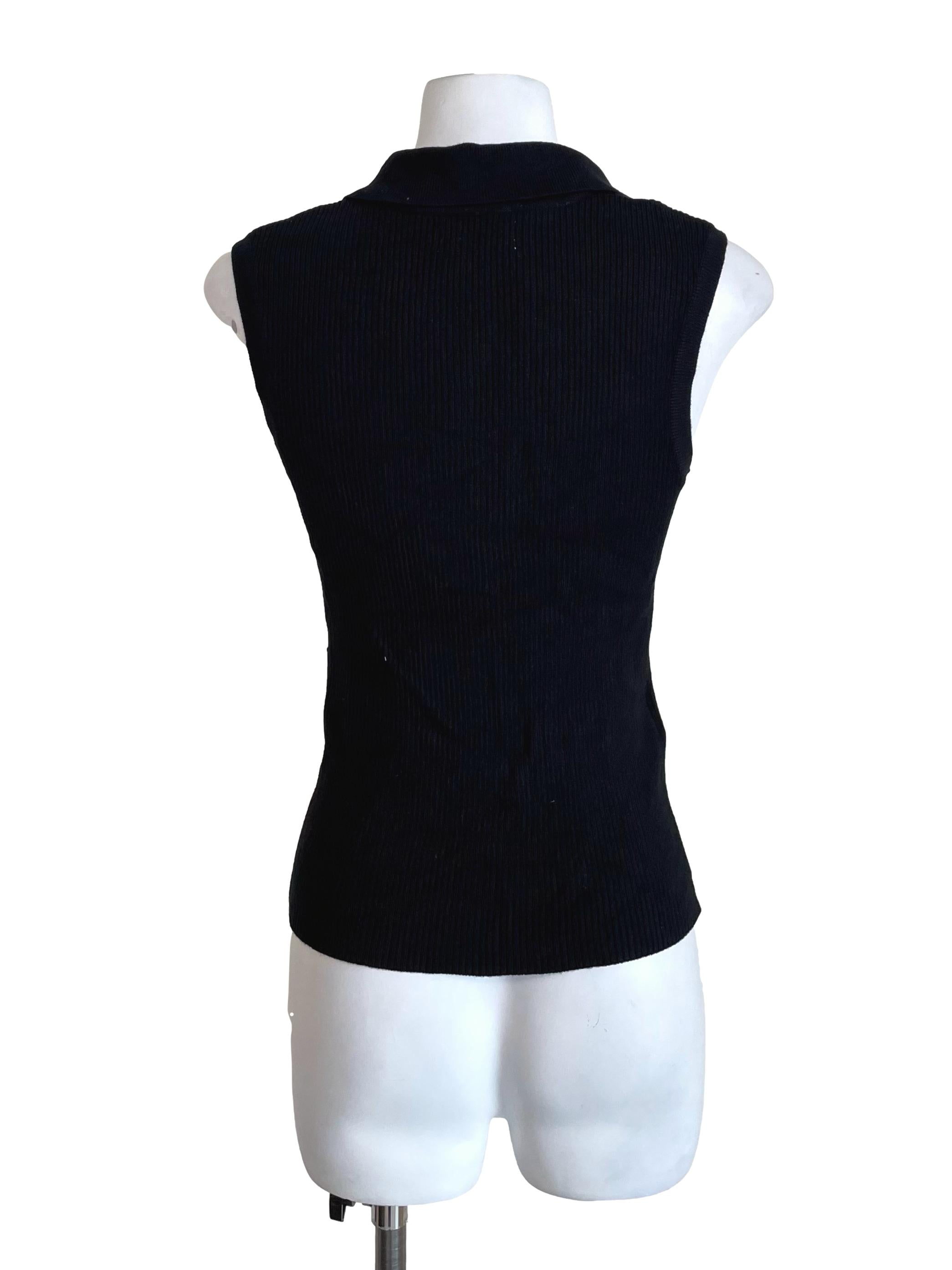 Black Sleeveless Knit Polo Top