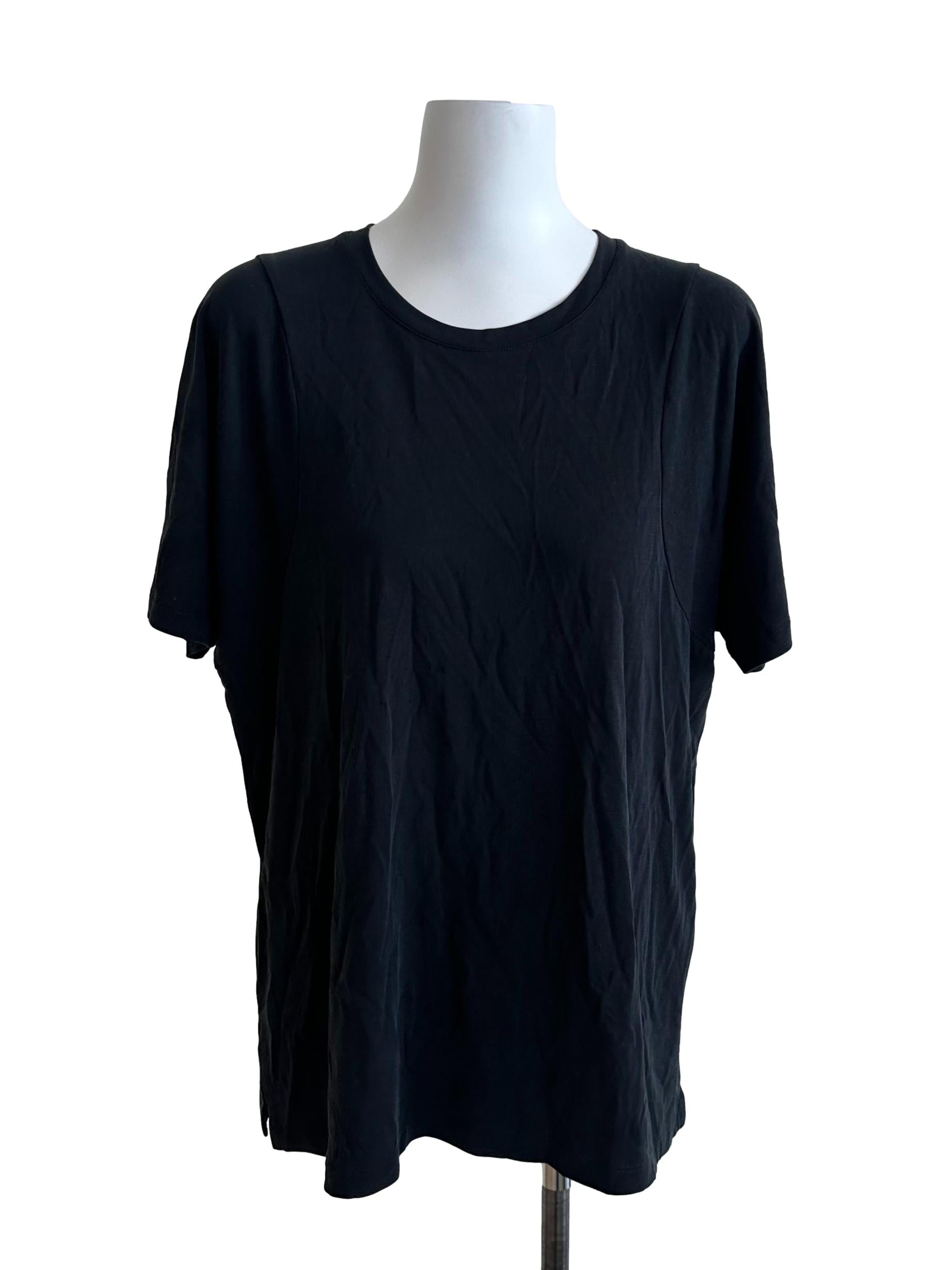 Charcoal Black Round Neck Slit Tee Top
