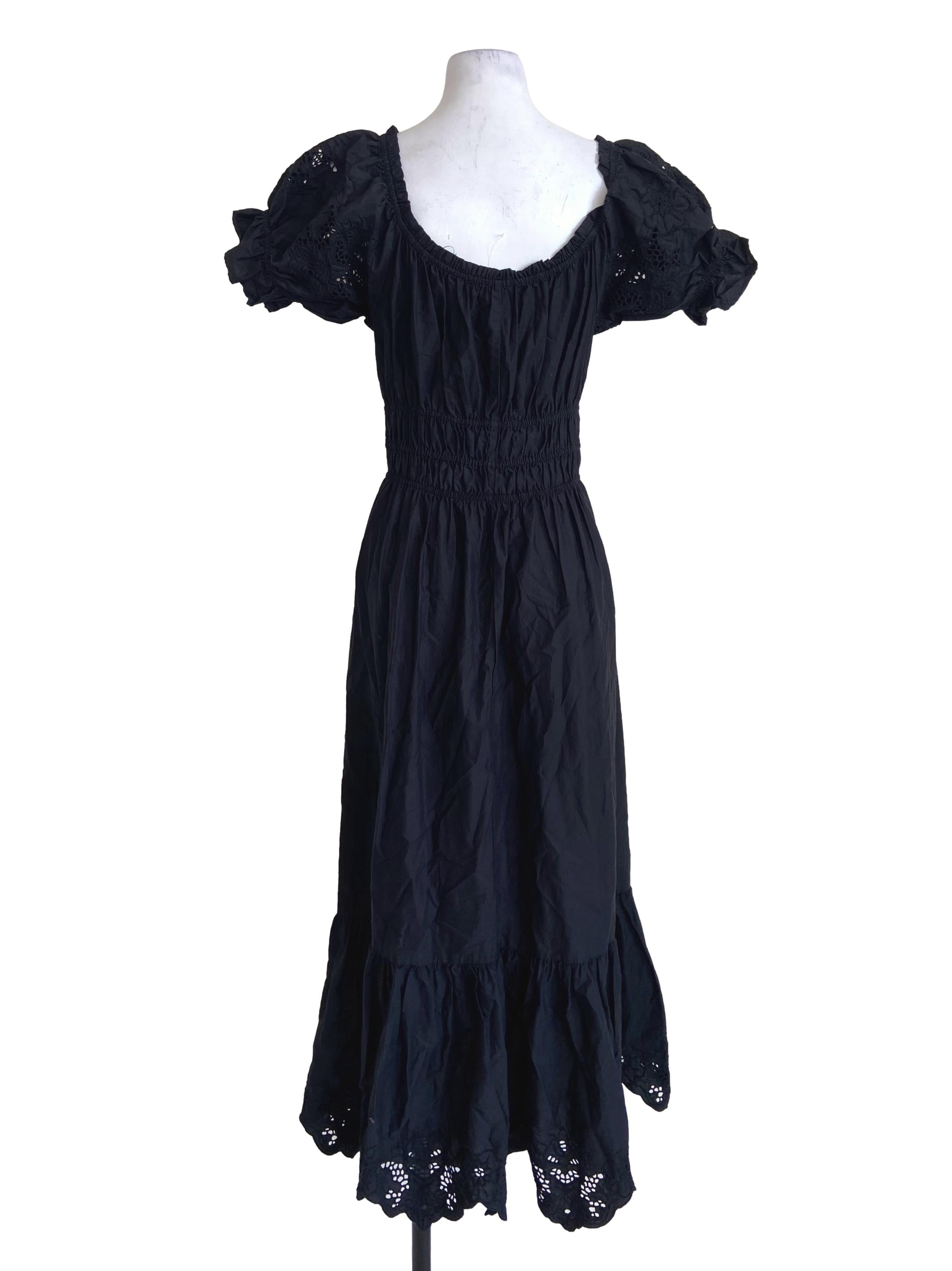 Black Square Neck Pegged Drop Waist Dress