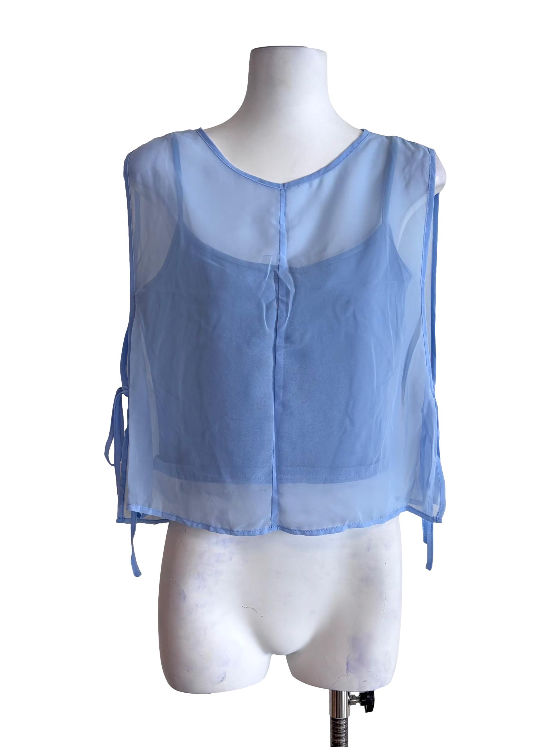 Blue Kyo Sheer Overlay Top