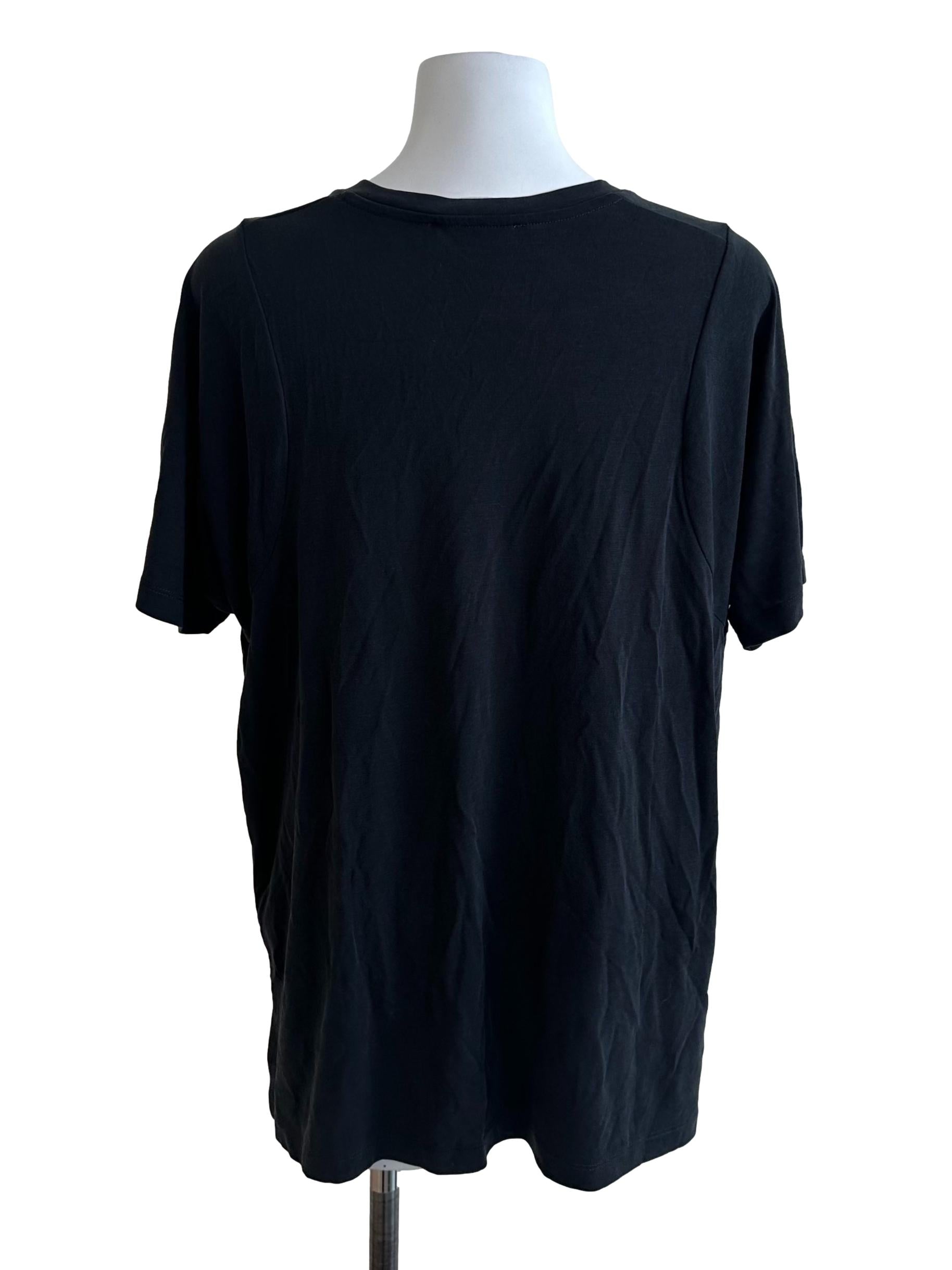 Charcoal Black Round Neck Slit Tee Top