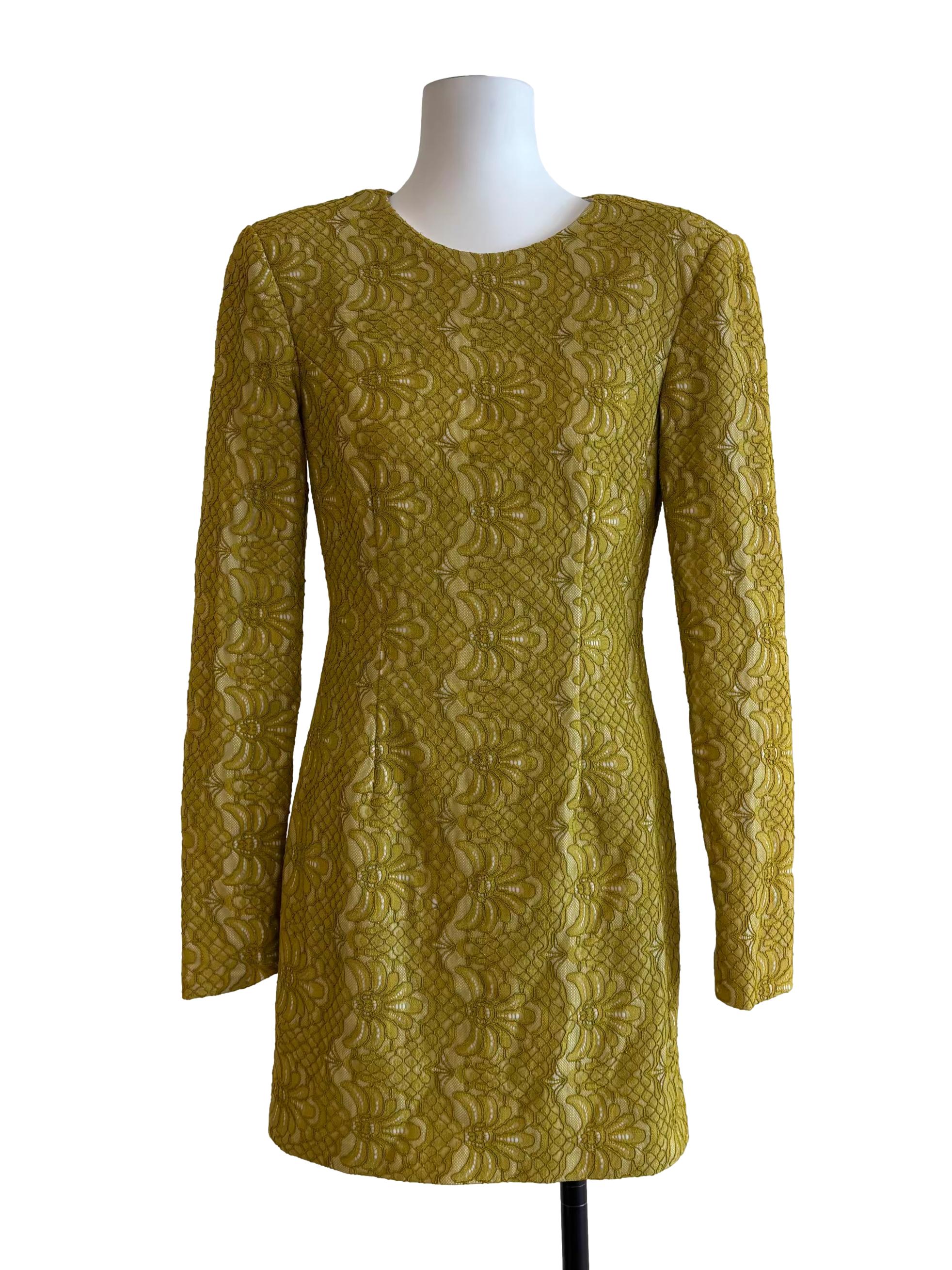 Mustard Yellow Textured Long Sleeve Mini Dress