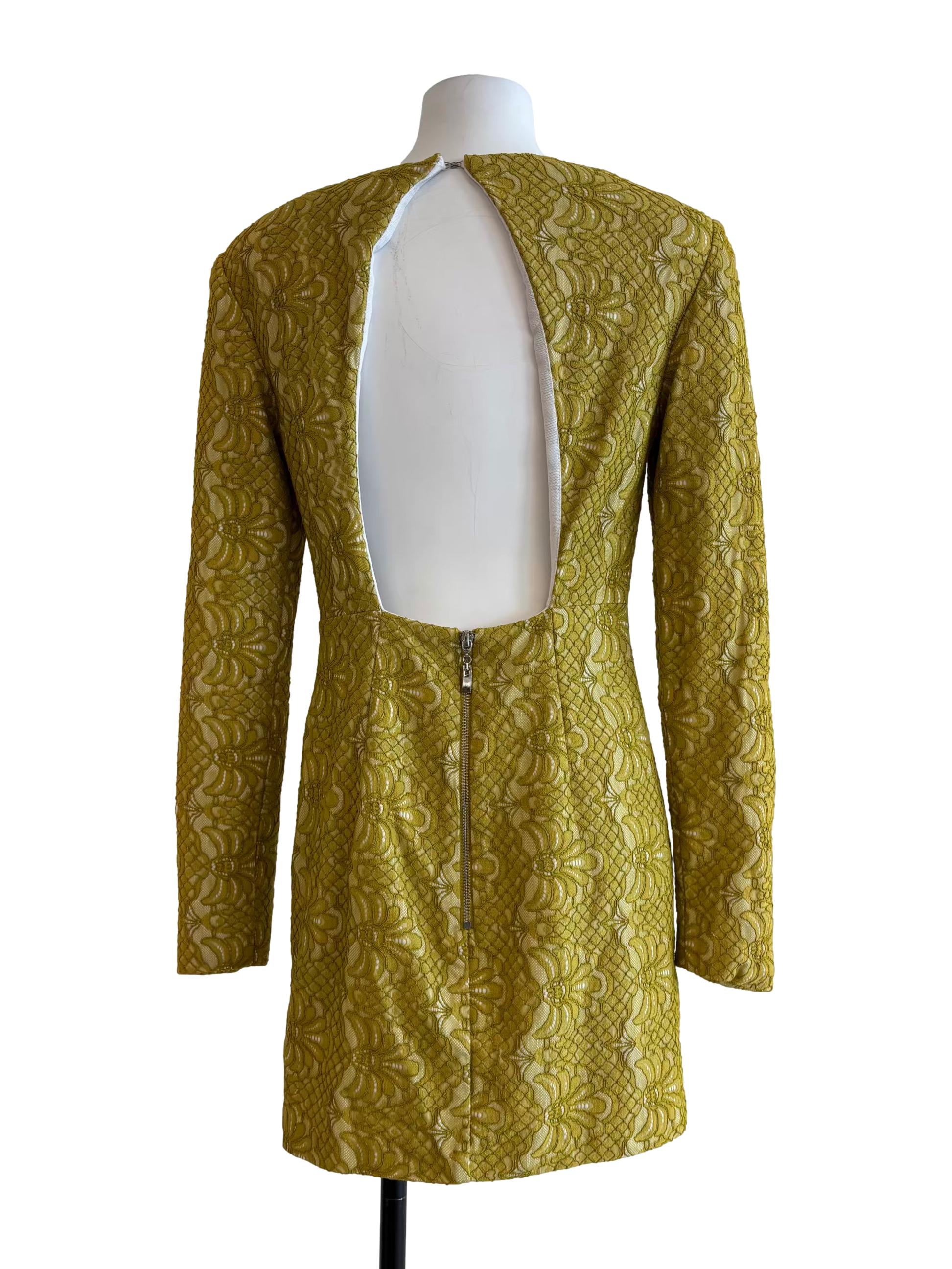 Mustard Yellow Textured Long Sleeve Mini Dress