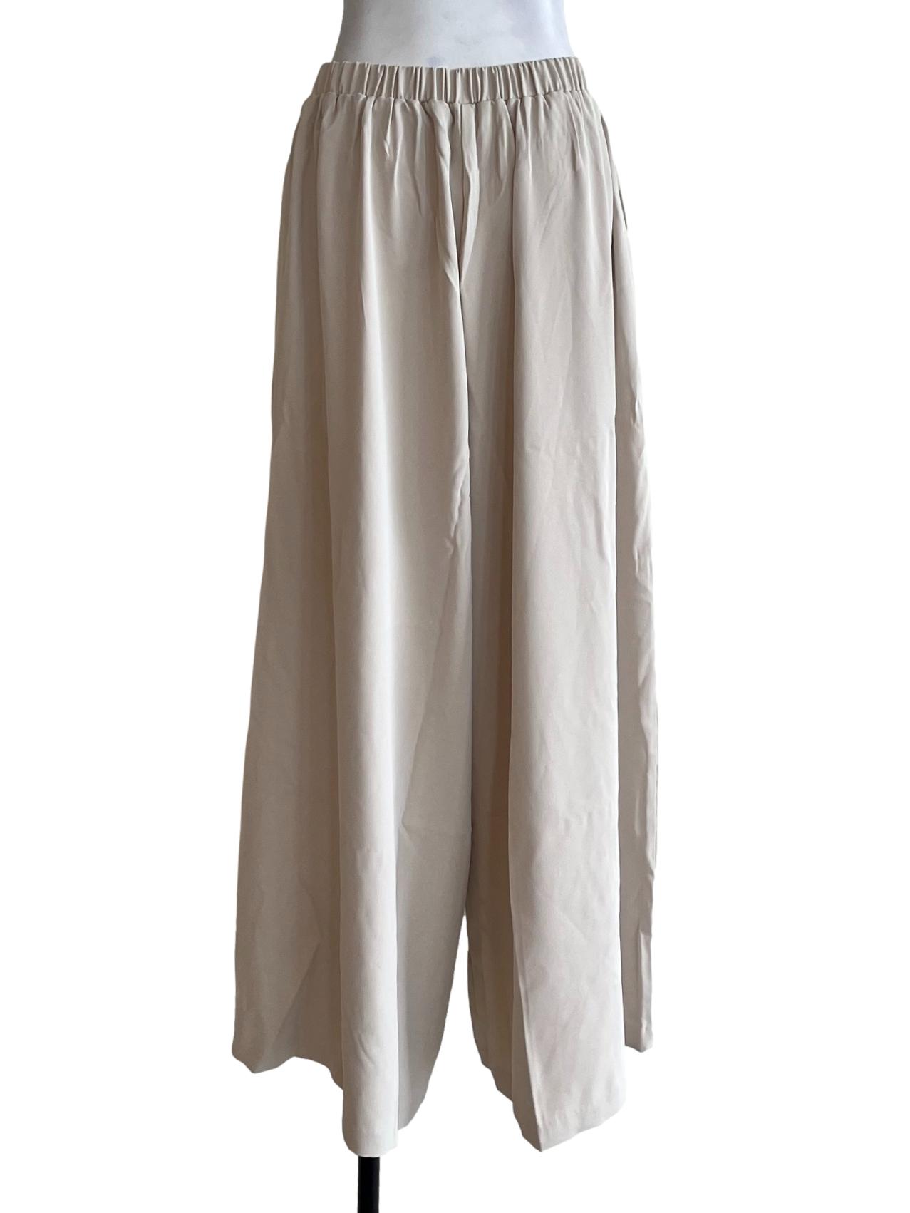 Ivory White Flowy Wide-Leg Pants