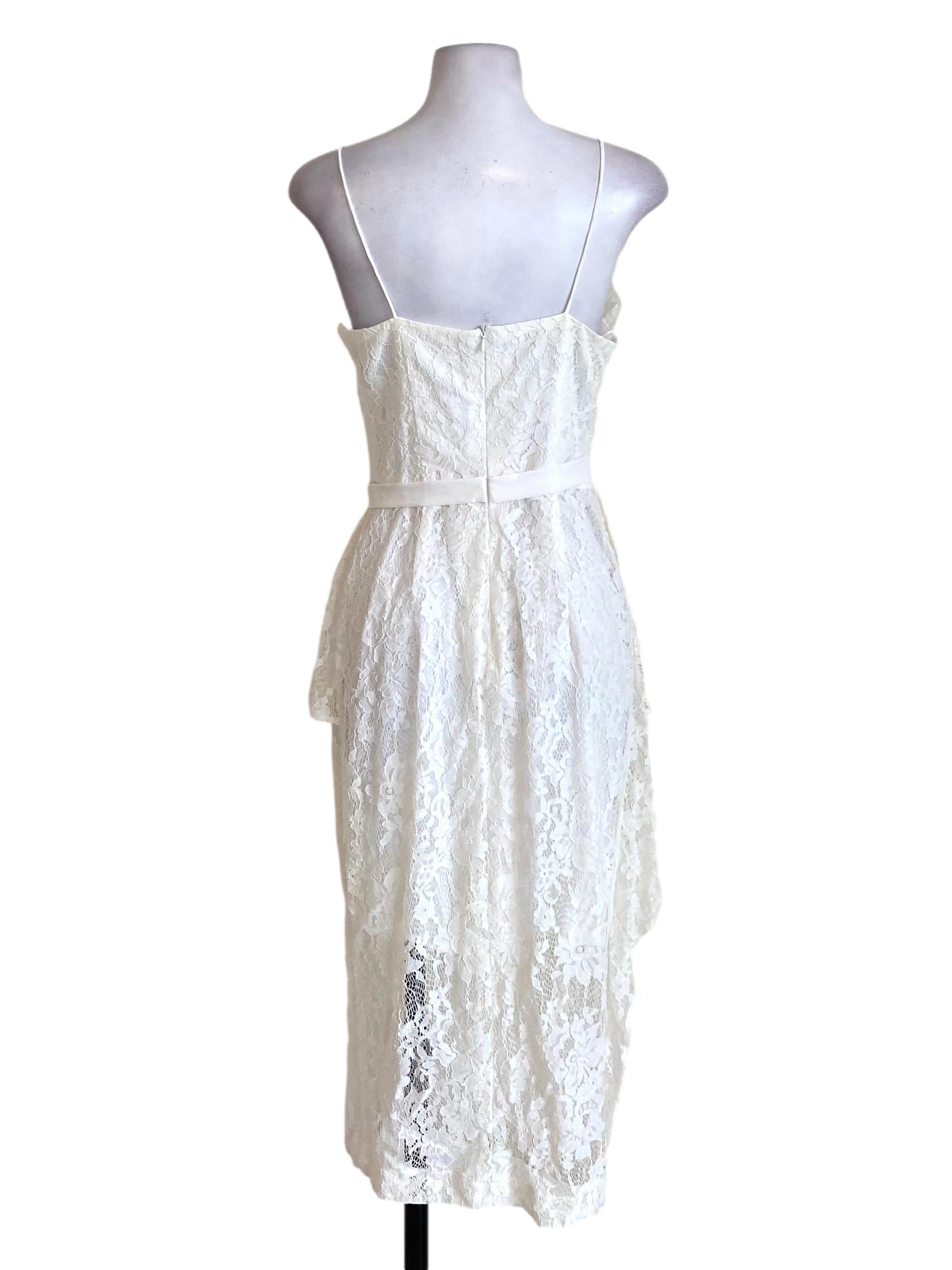 S'Gorgeous White Floral Lace Spaghetti Strap Ruffle Bodycon Dress