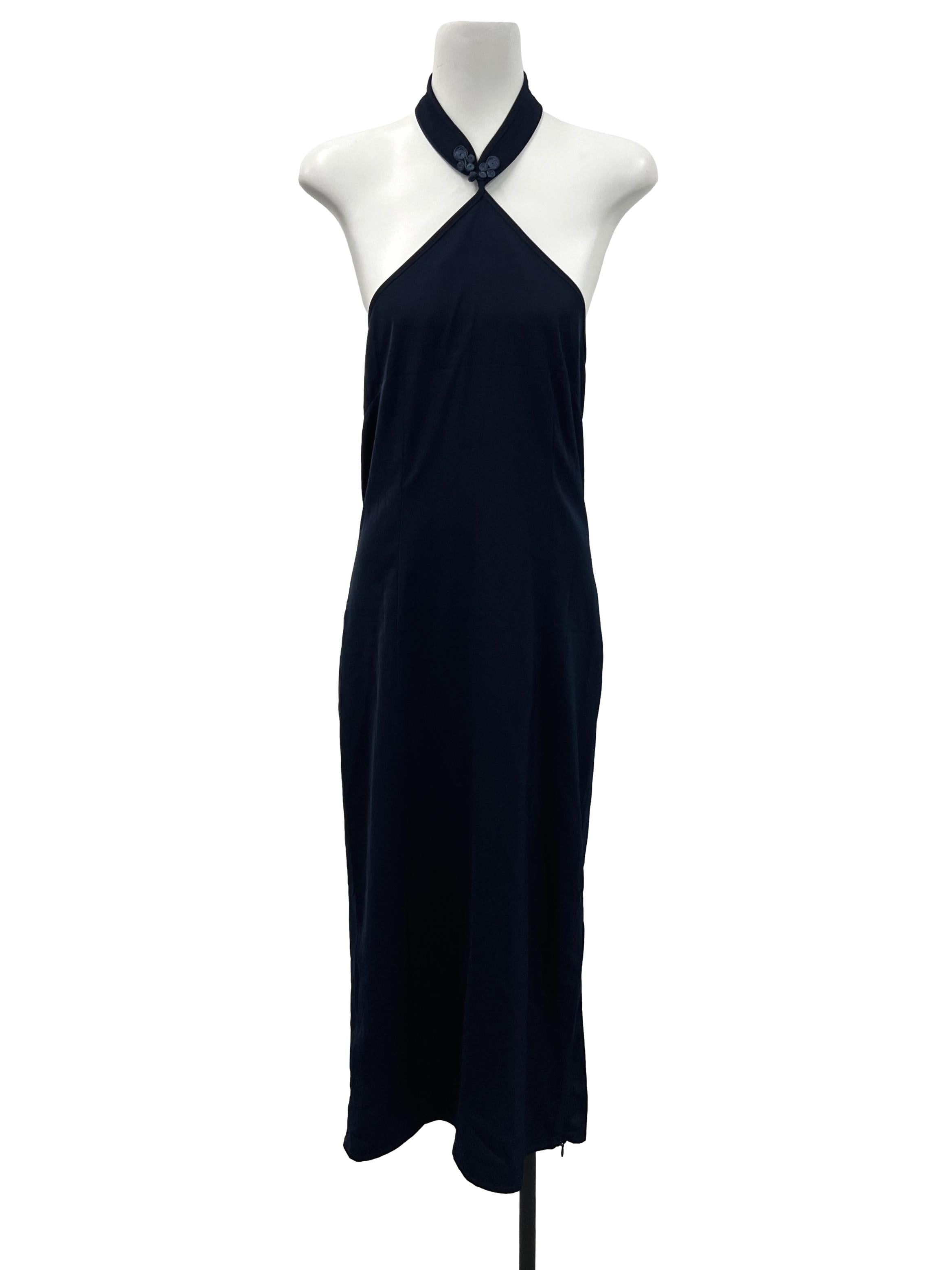 Young Hungry Free Navy Blue Halter Cheongsam Dress | REFASH