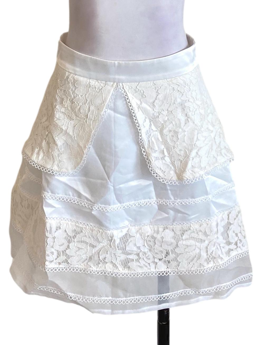 White Floral Lace Puritan-Like Mini A-Line Skirt
