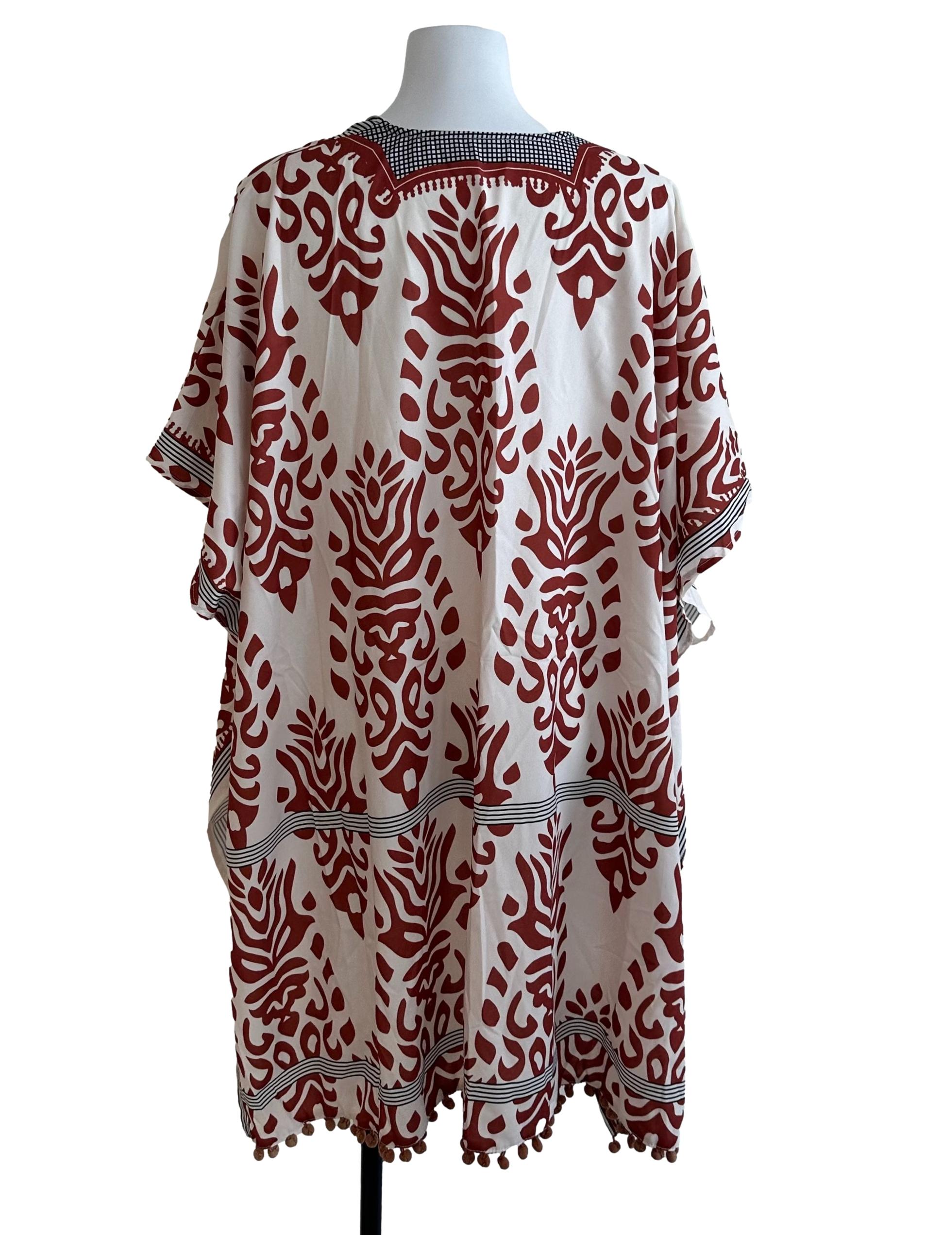 White Brown Pattern Front Open Kimono Cardigan