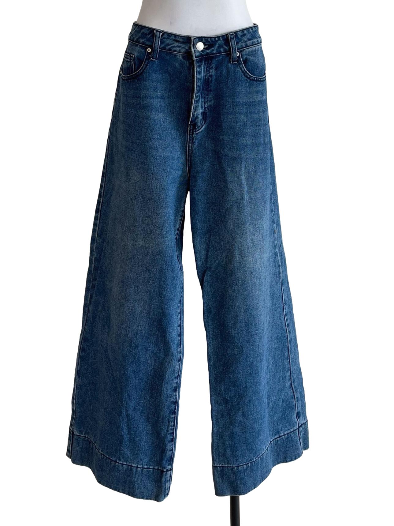 Denim Blue Wide-Leg Jeans