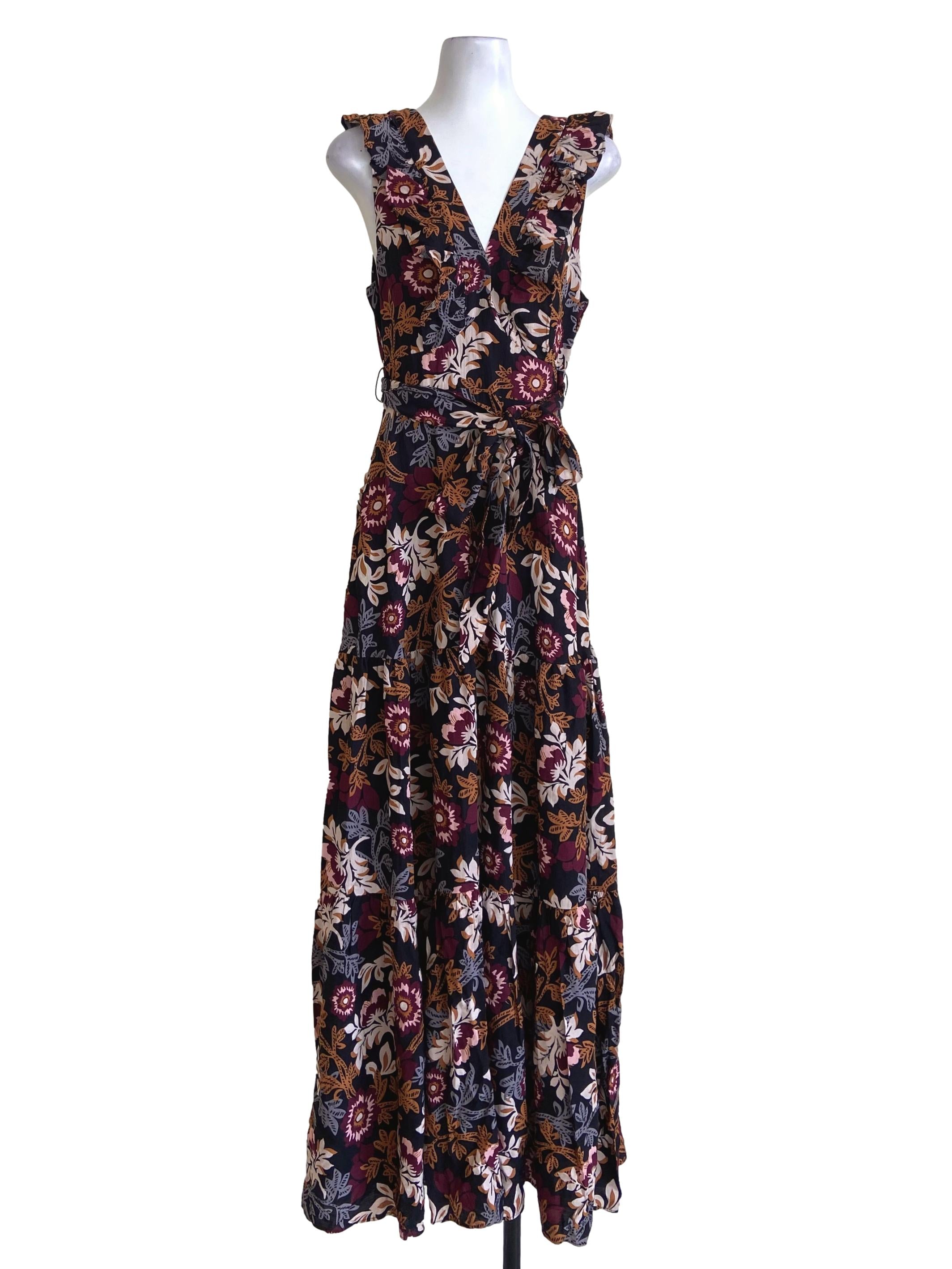Black & Floral Sleeveless Empire Dress
