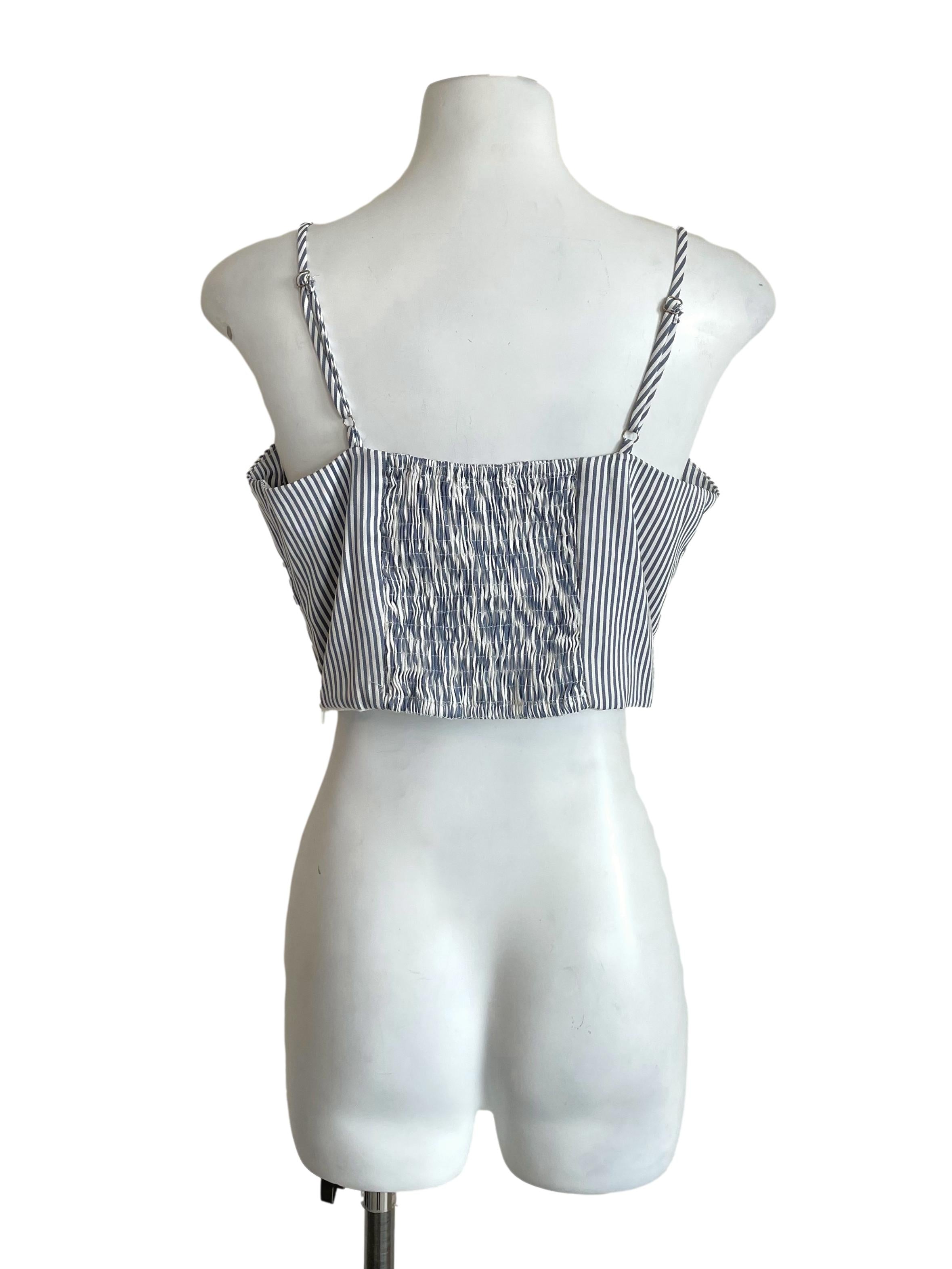Aegean & White Candy Stripe Tie Bow Top