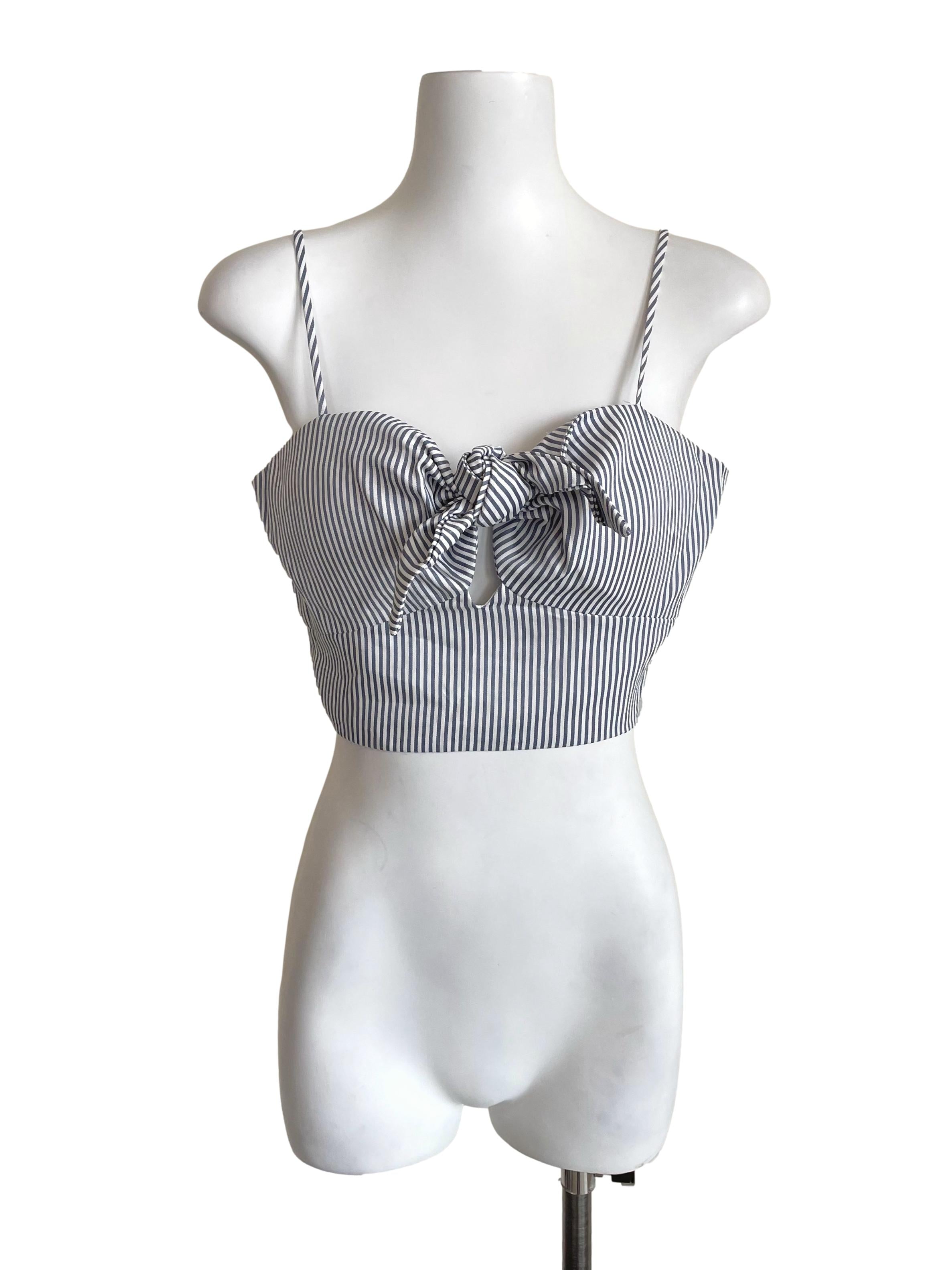 Aegean & White Candy Stripe Tie Bow Top