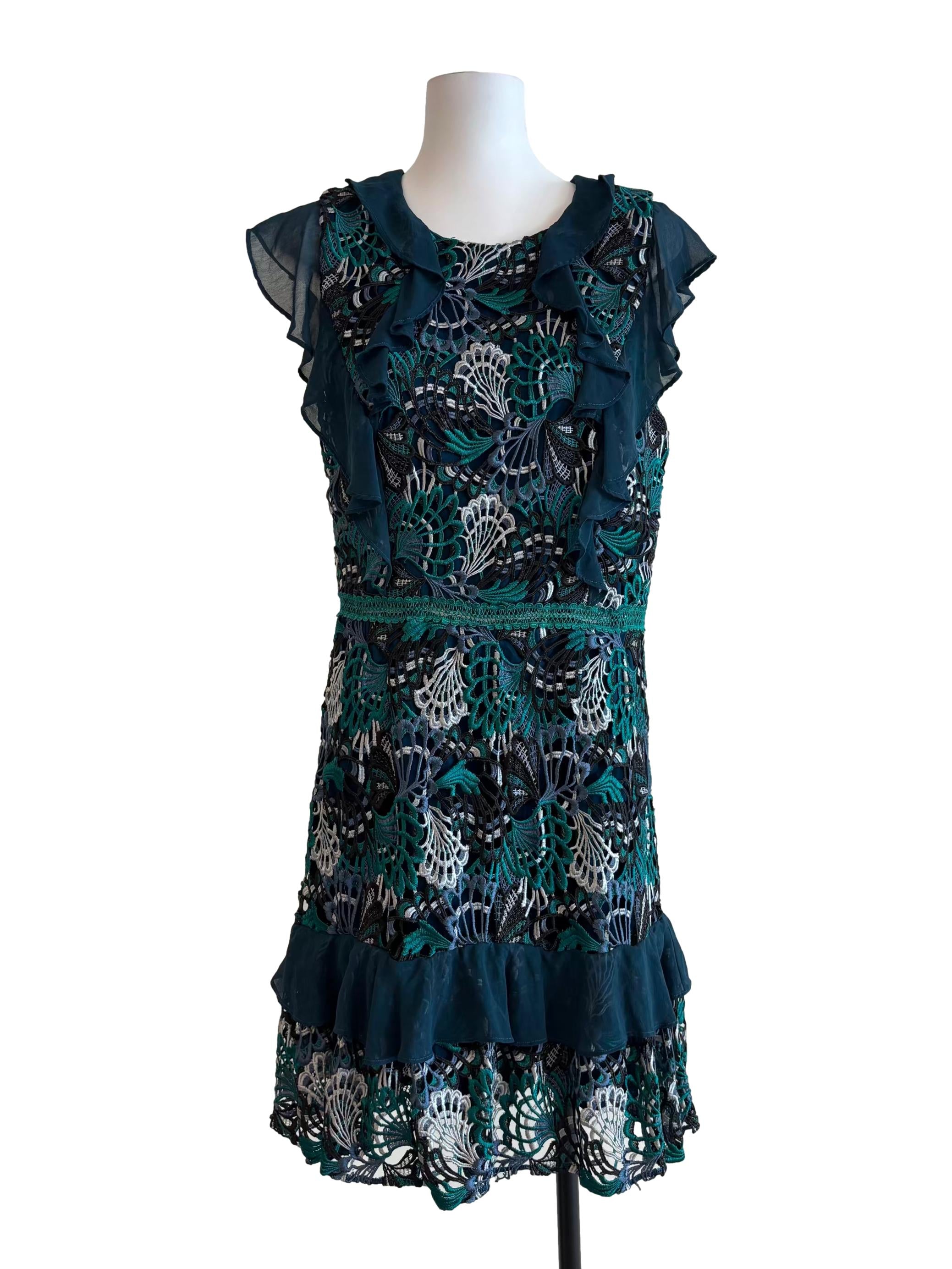 Teal Green Embroidered Lace Dress