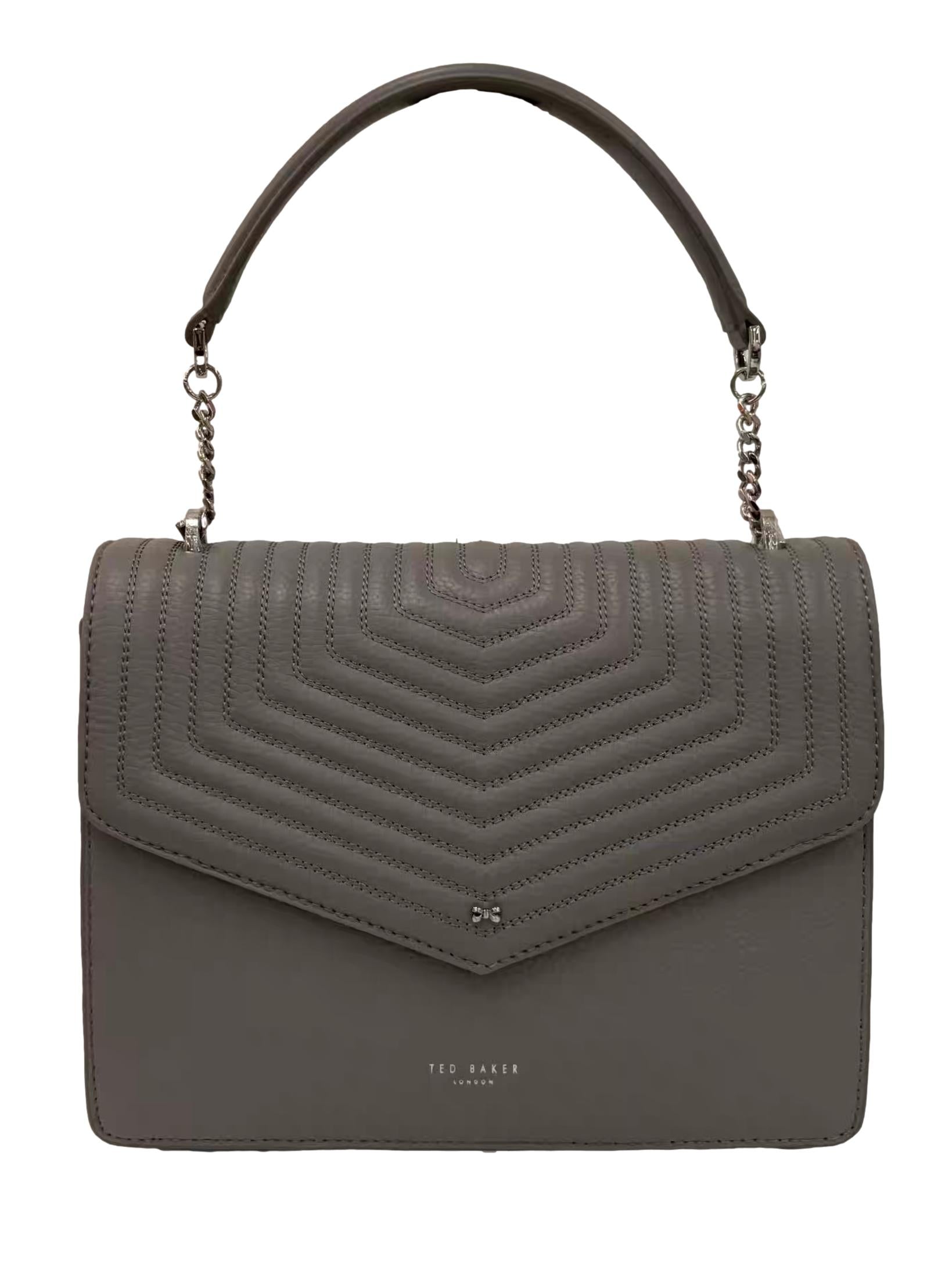 Grey Leather Brittni Quilted Envelope Handbag CSN