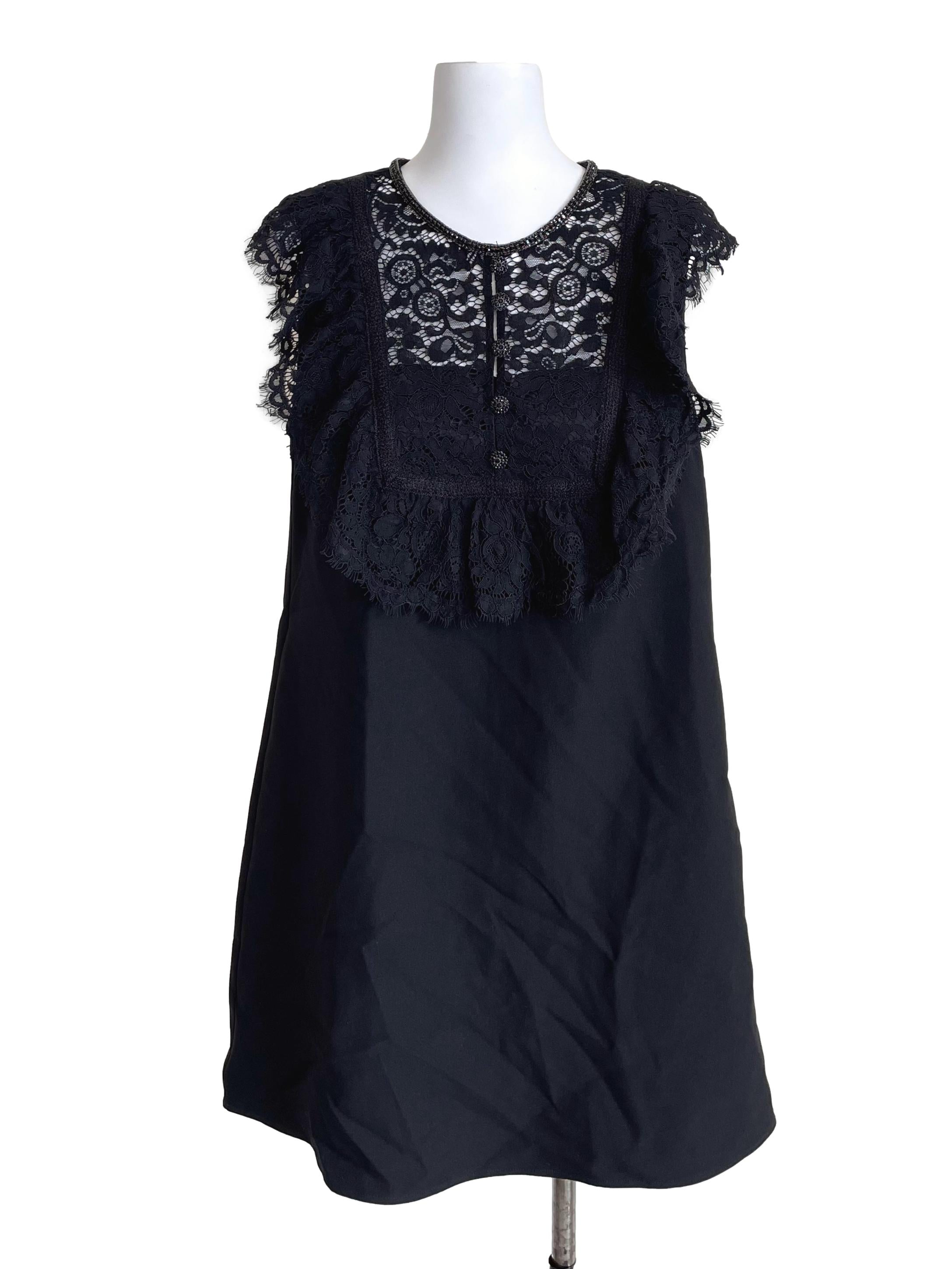 Black Rhinestones & Lace A-Line Dress