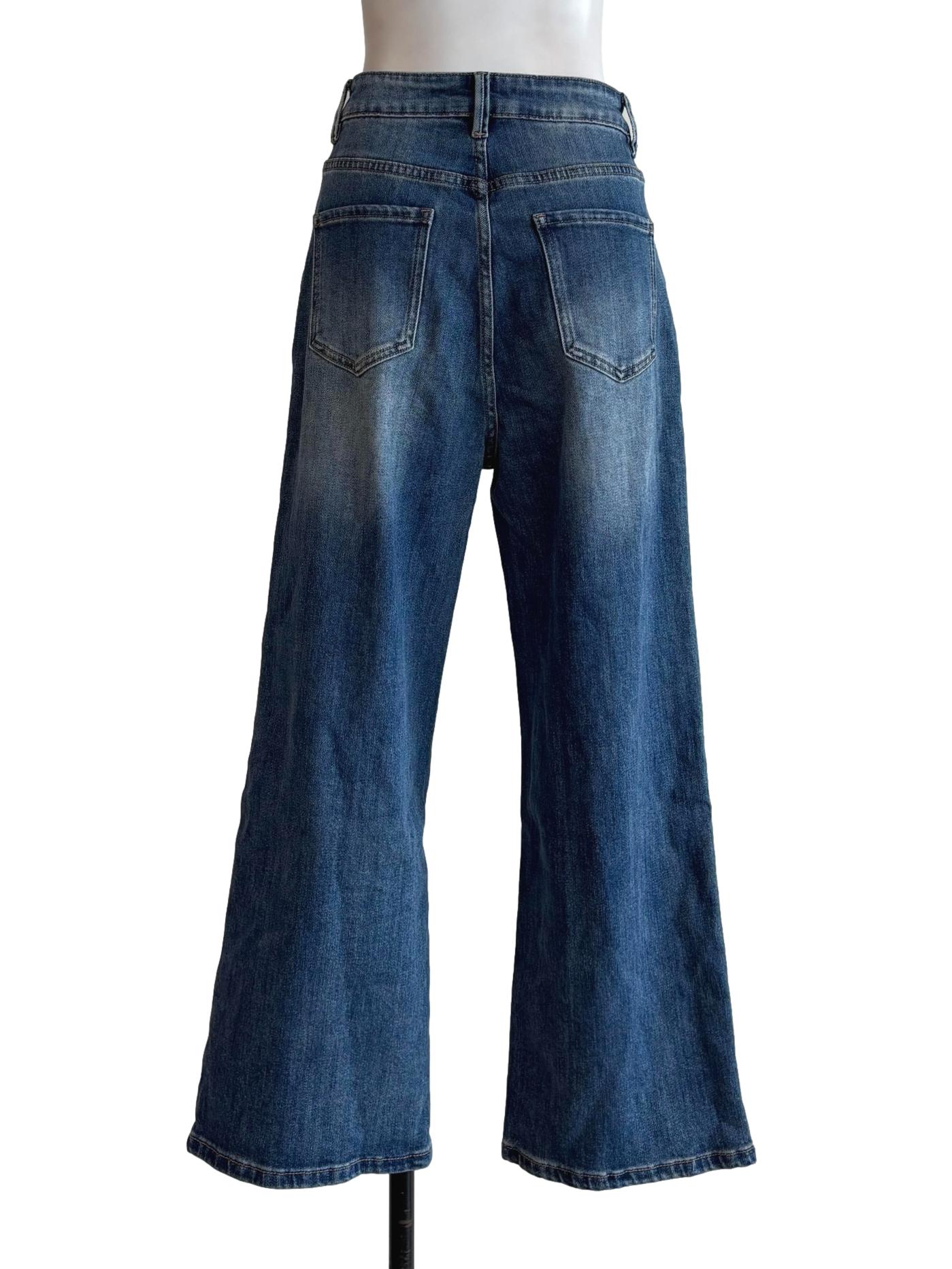 Washed Denim High Waisted Straight Cut Jeans